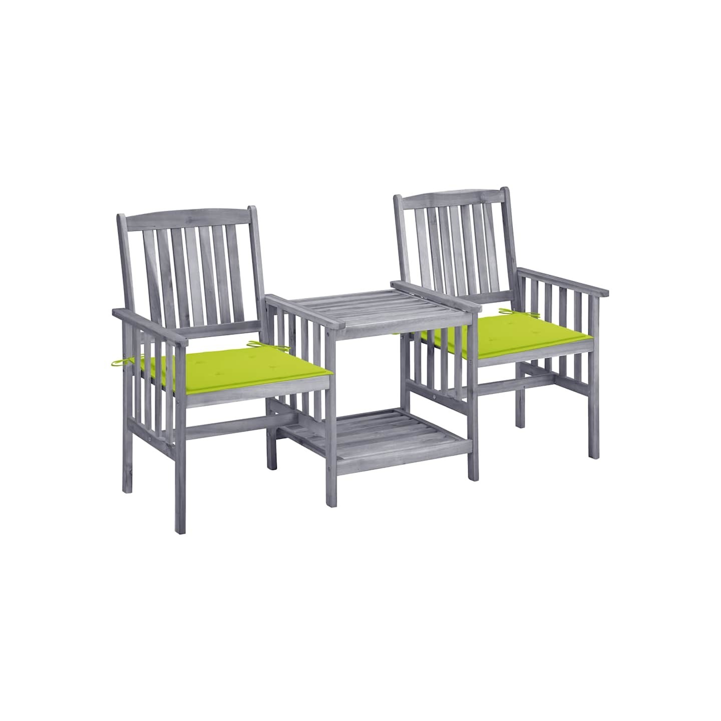 Chaises de jardin avec table à thé et coussins Acacia solide