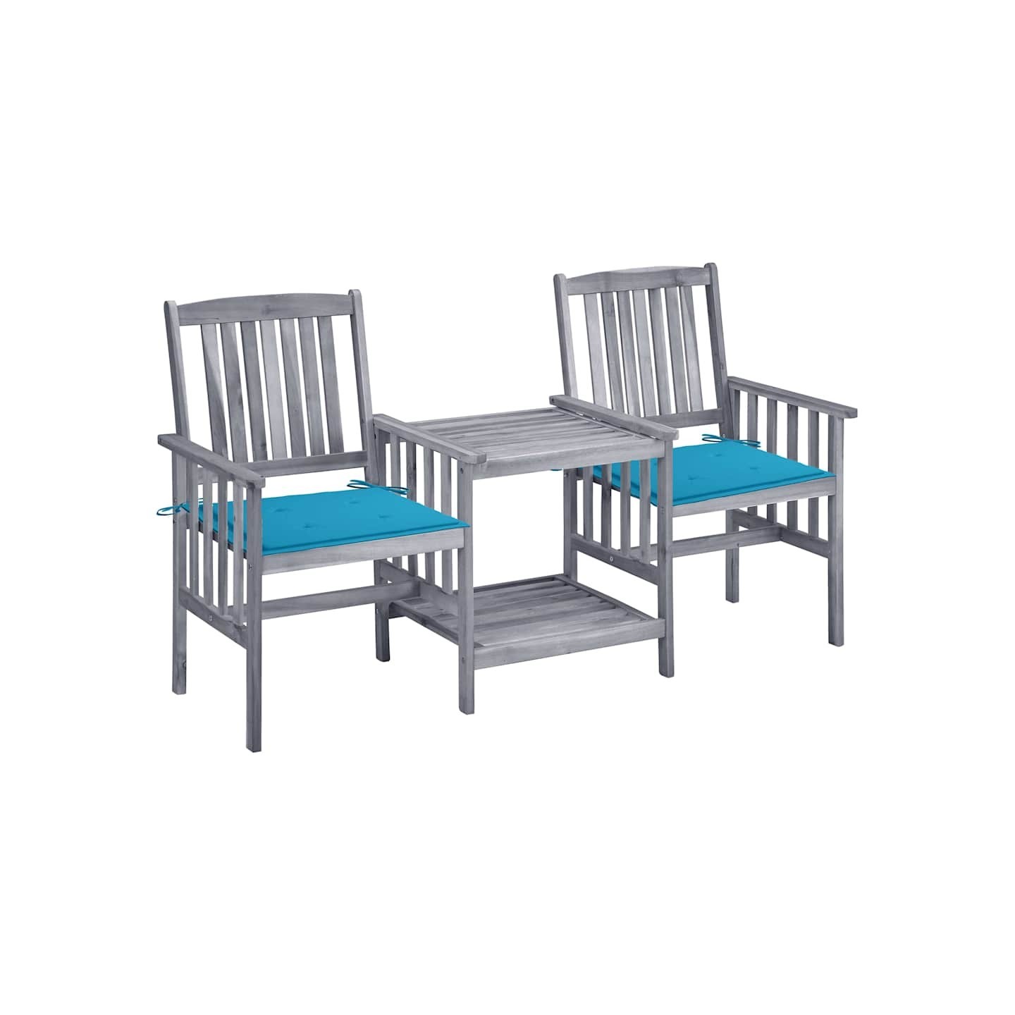 Chaises de jardin avec table à thé et coussins Acacia solide