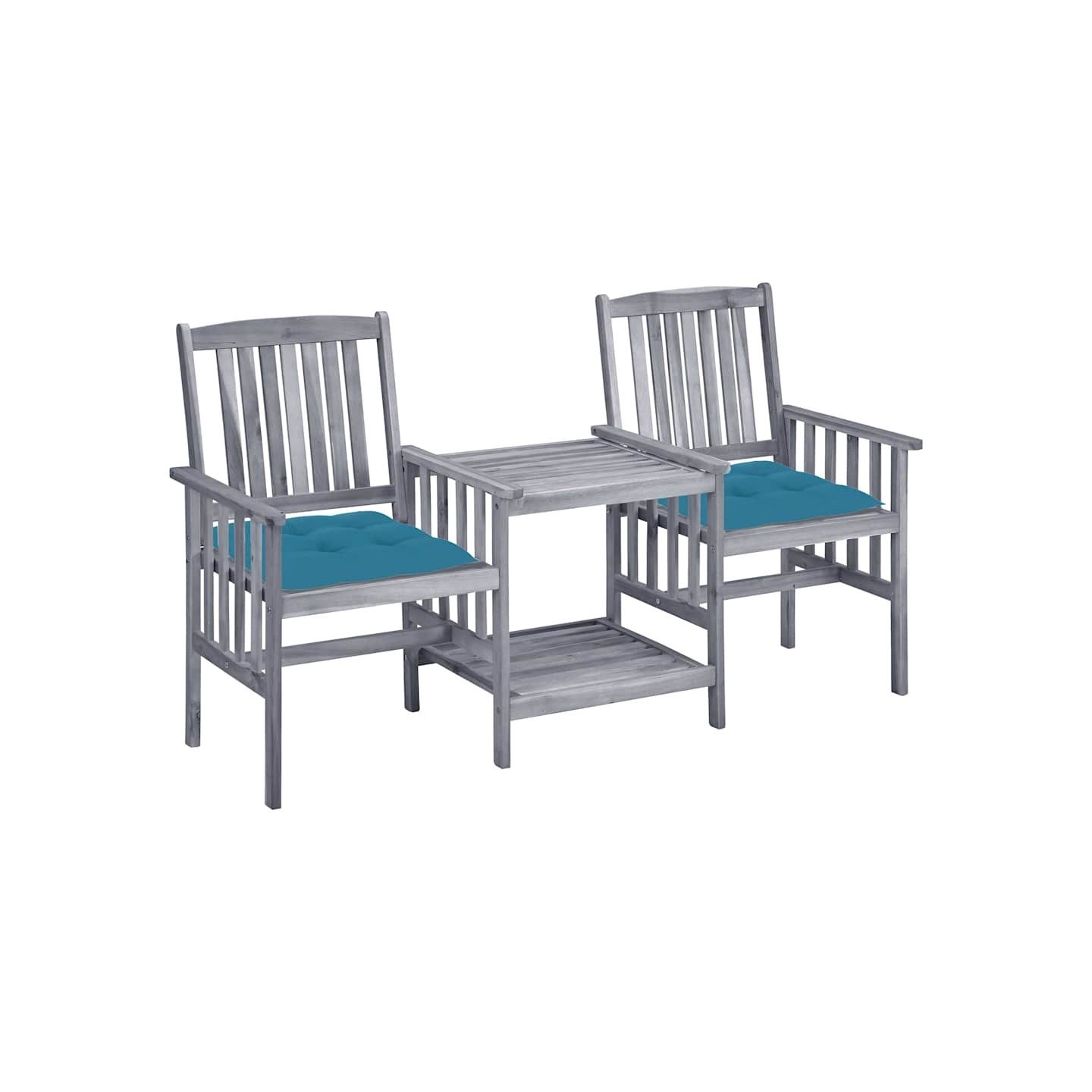 Chaises de jardin avec table à thé et coussins Acacia solide