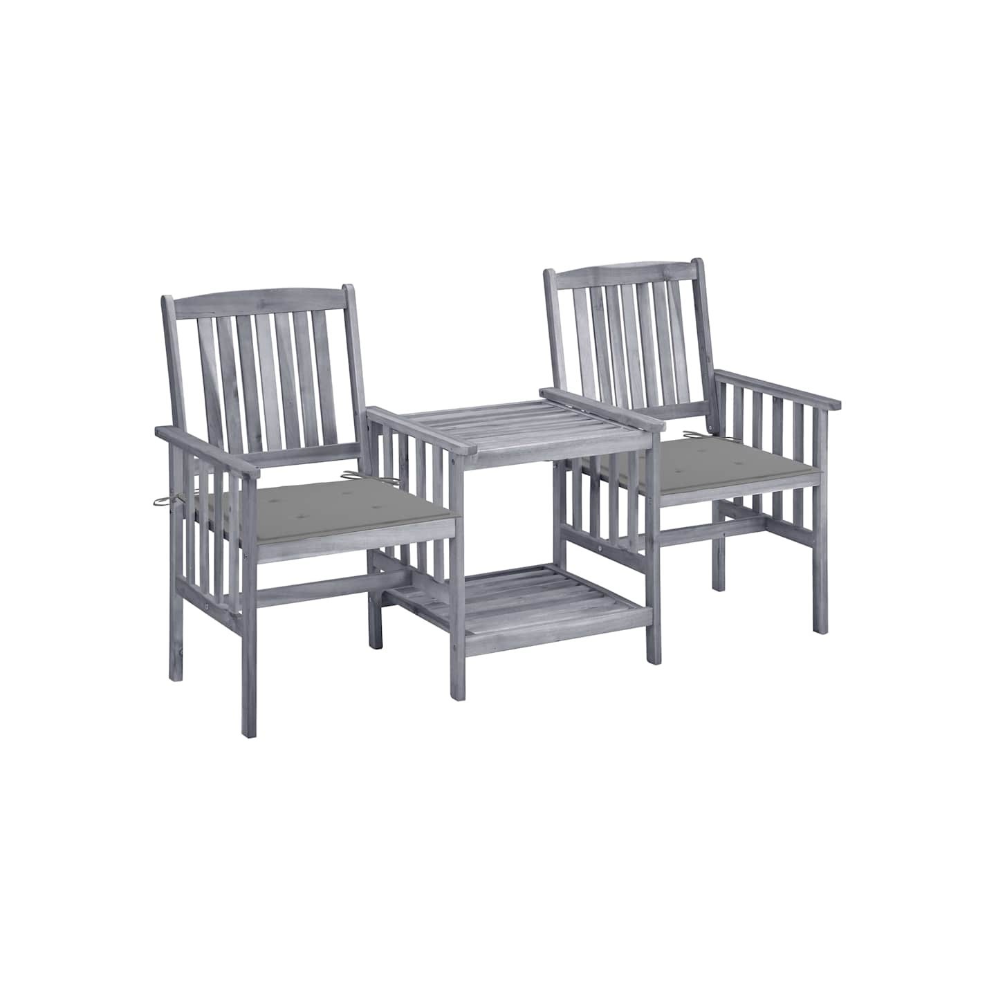 Chaises de jardin avec table à thé et coussins Acacia solide