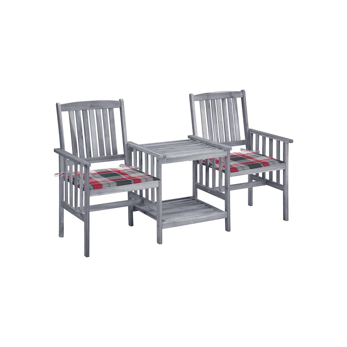 Chaises de jardin avec table à thé et coussins Acacia solide
