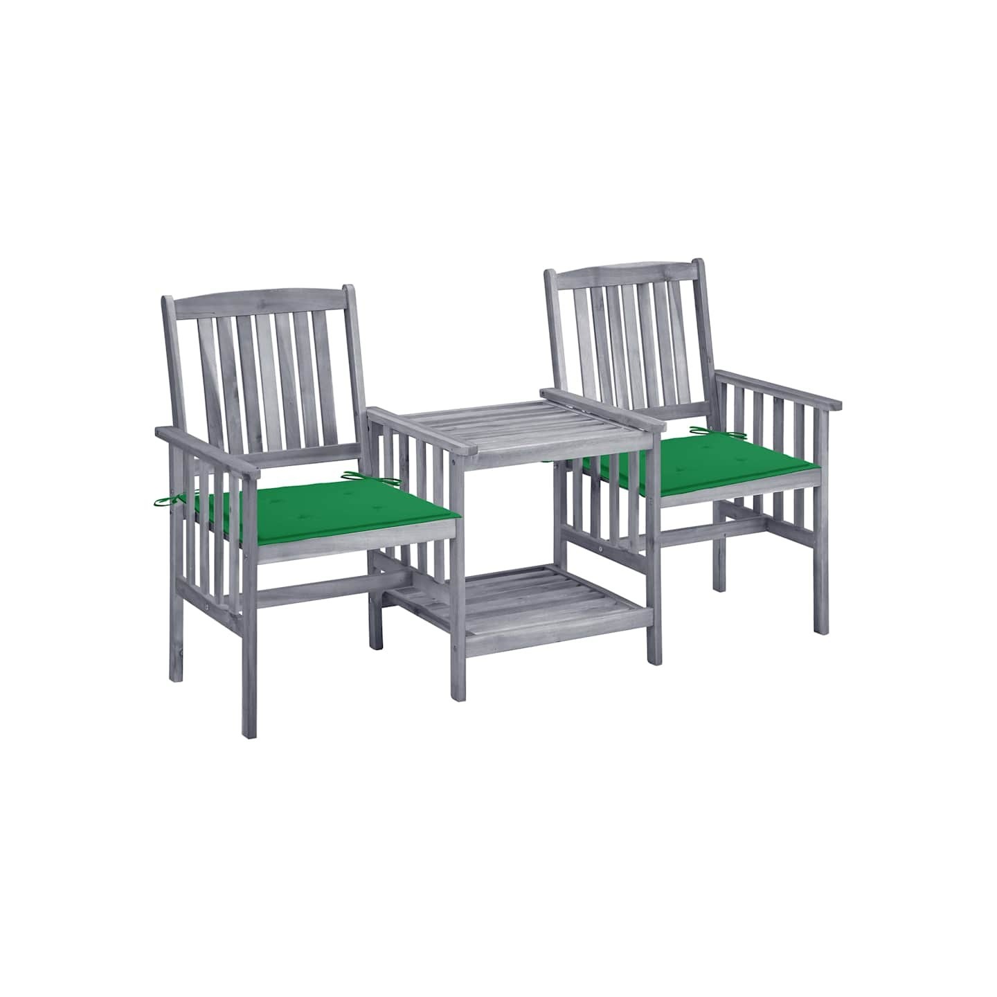 Chaises de jardin avec table à thé et coussins Acacia solide