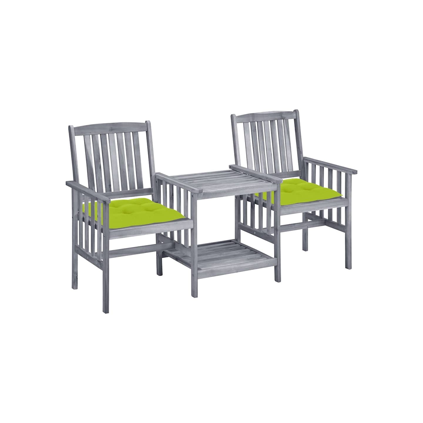 Chaises de jardin avec table à thé et coussins Acacia solide