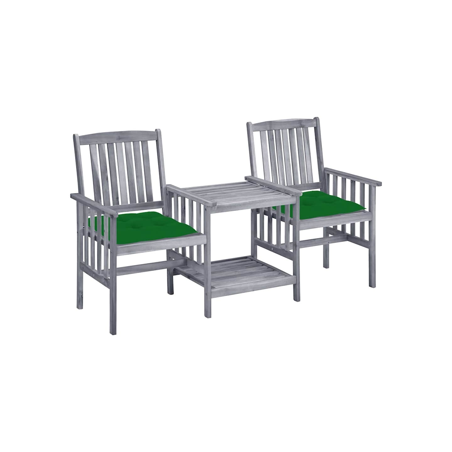 Chaises de jardin avec table à thé et coussins Acacia solide