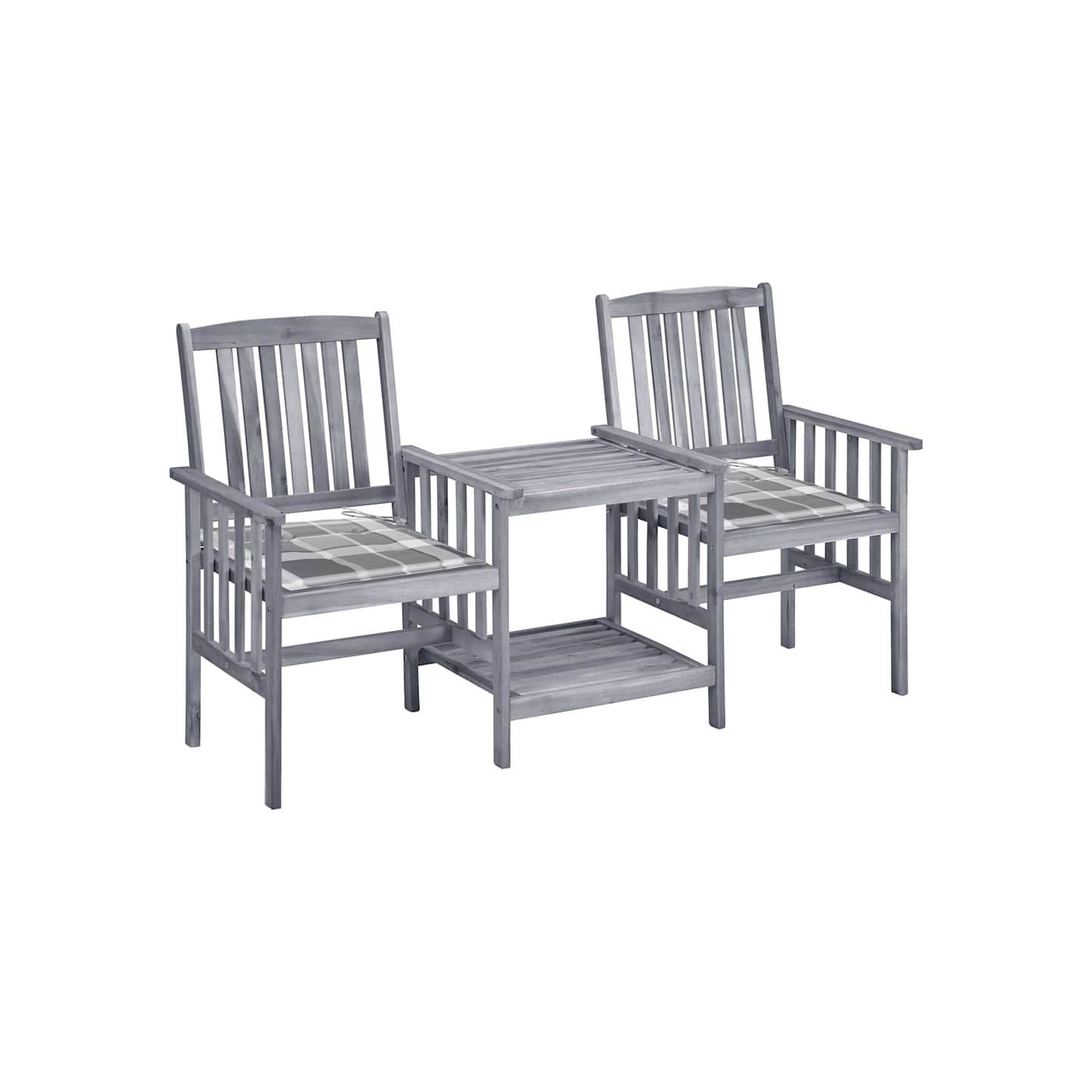Chaises de jardin avec table à thé et coussins Acacia solide