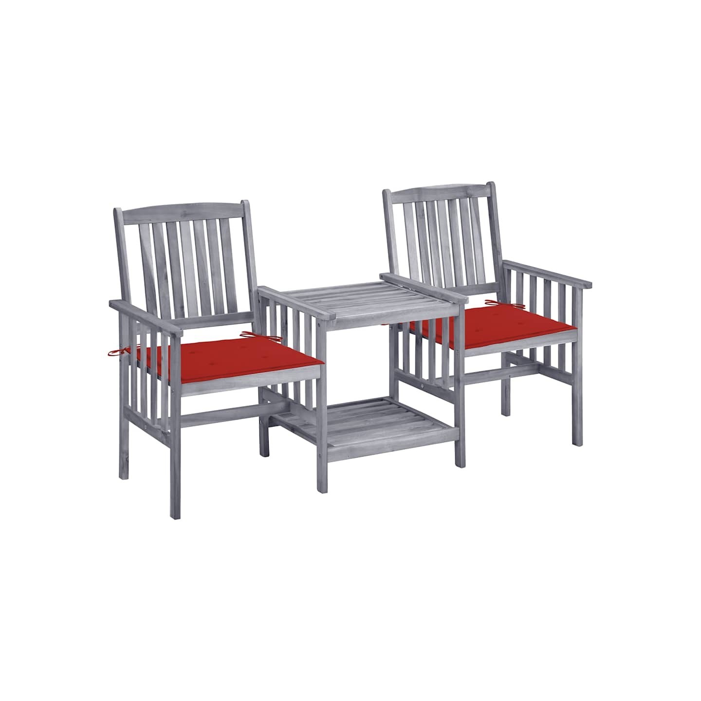 Chaises de jardin avec table à thé et coussins Acacia solide