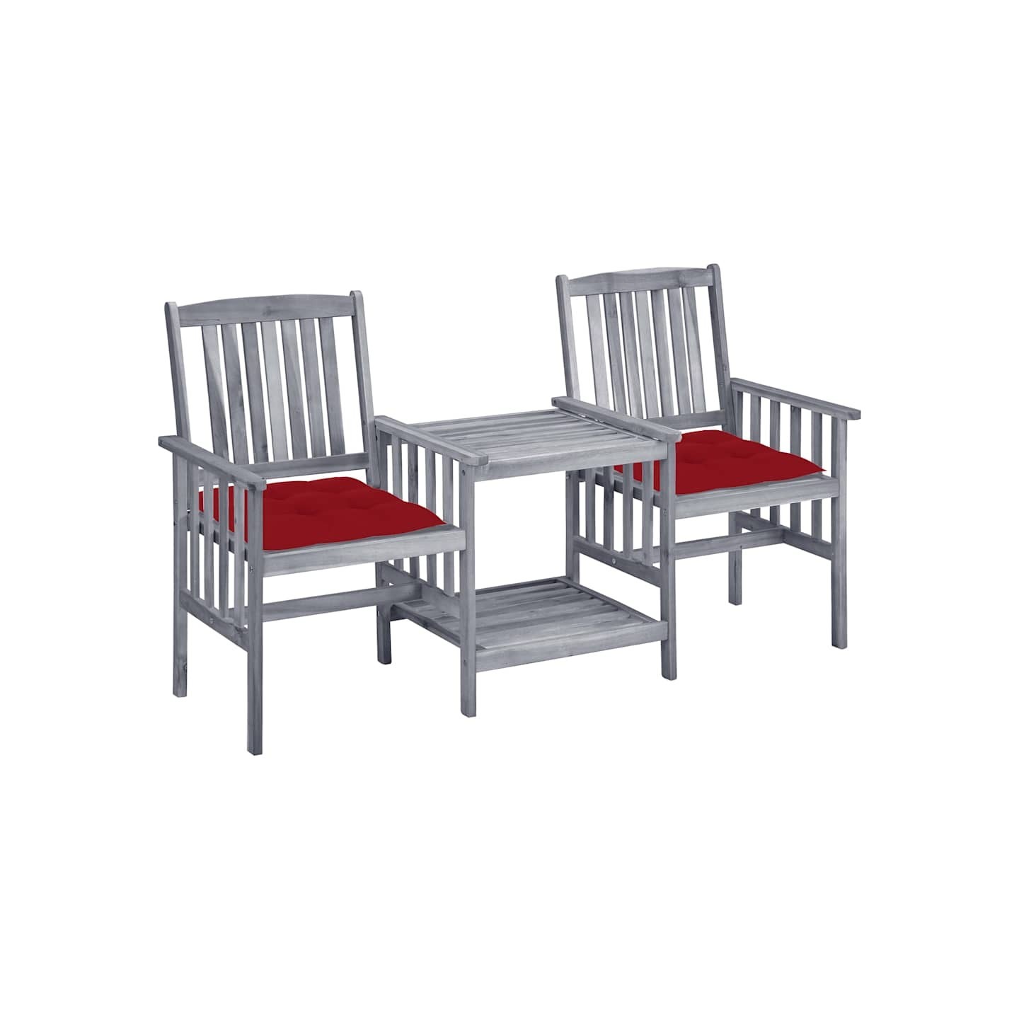 Chaises de jardin avec table à thé et coussins Acacia solide