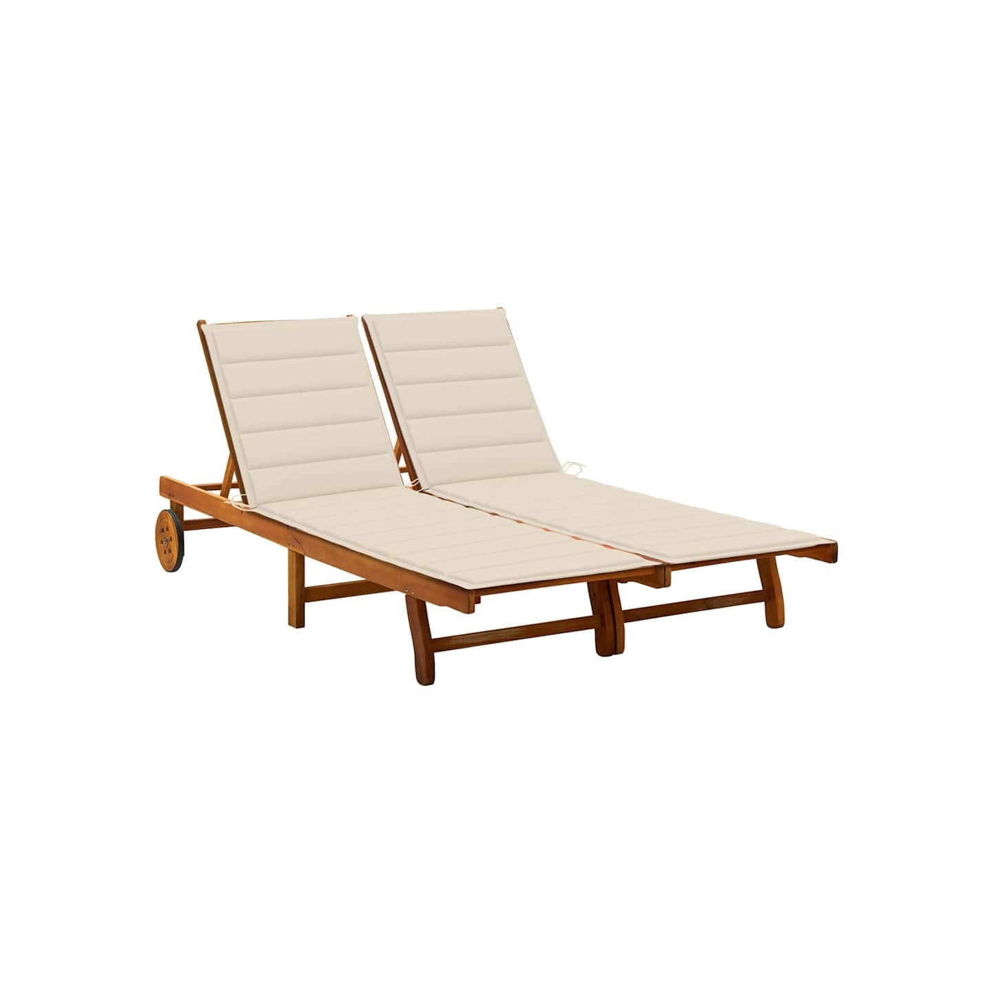 Chaise longue de jardin 2 places avec coussins Acacia solide