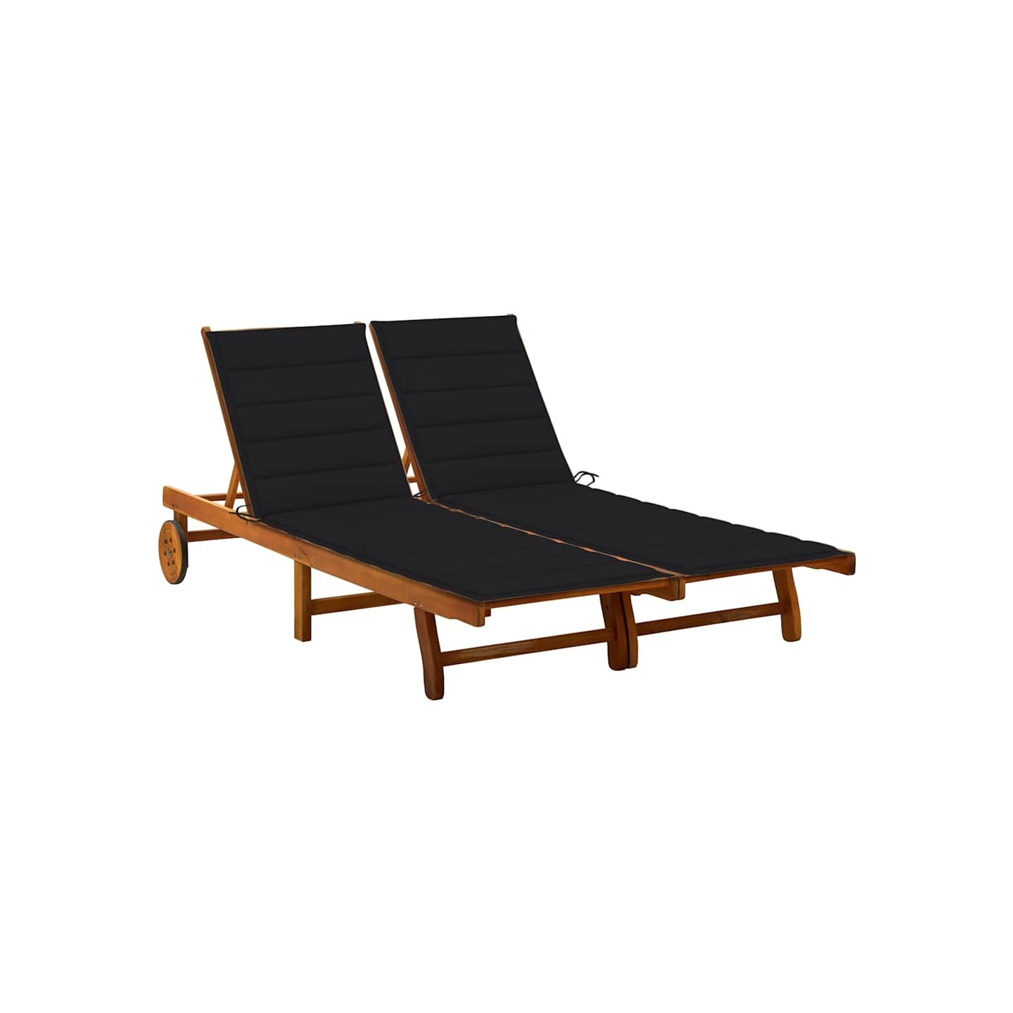 Chaise longue de jardin 2 places avec coussins Acacia solide
