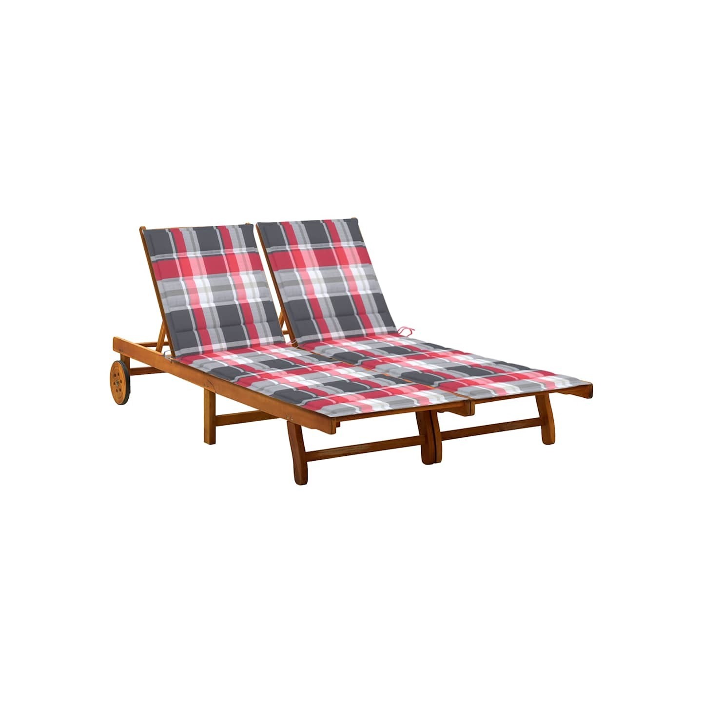 Chaise longue de jardin 2 places avec coussins Acacia solide