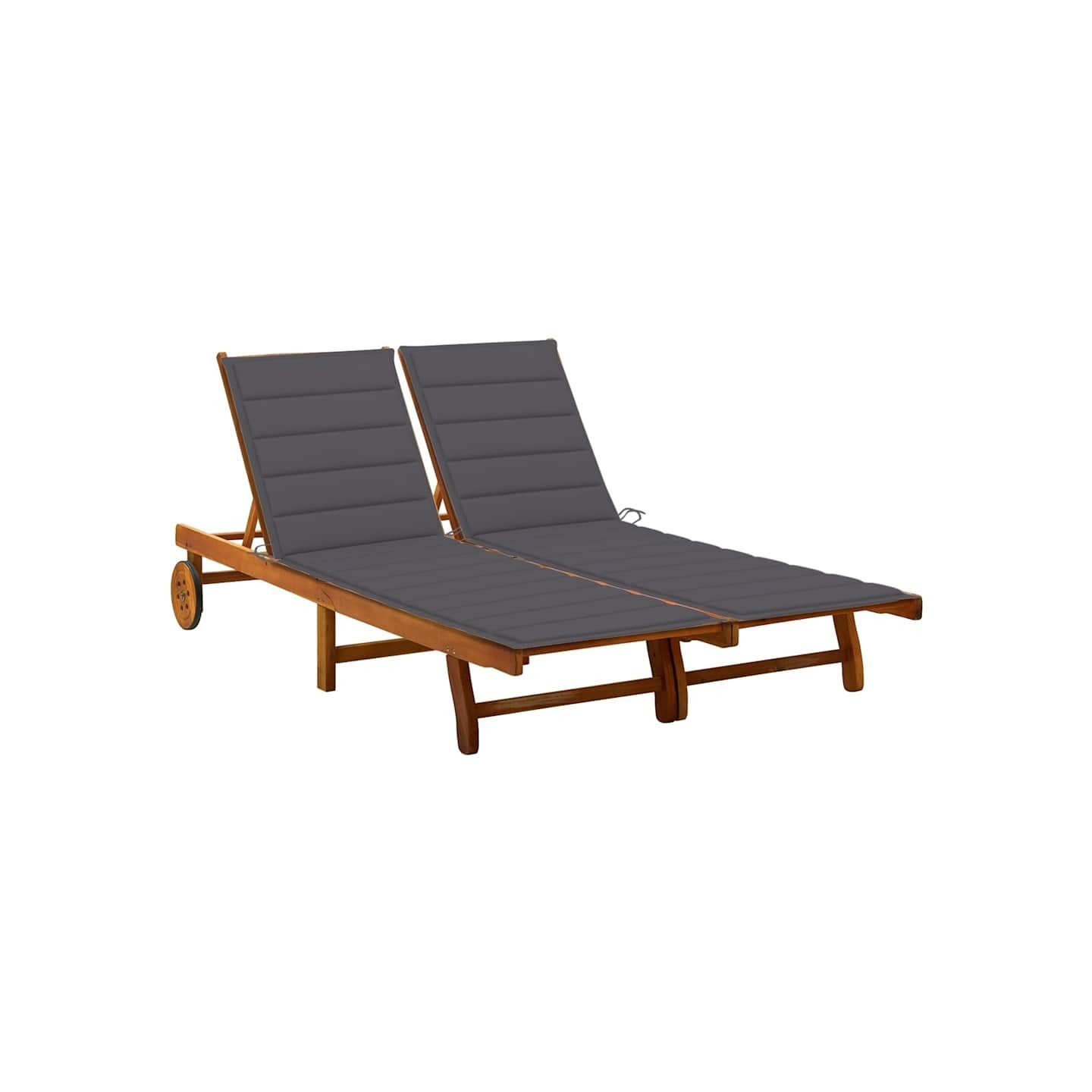 Chaise longue de jardin 2 places avec coussins Acacia solide