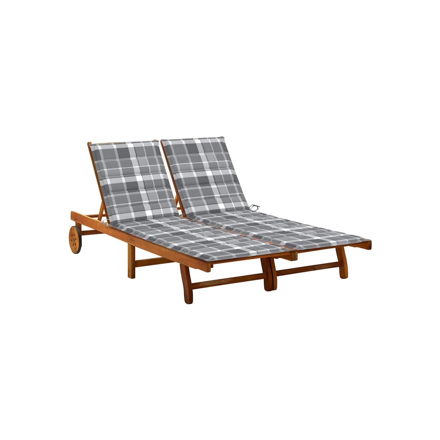 Chaise longue de jardin 2 places avec coussins Acacia solide
