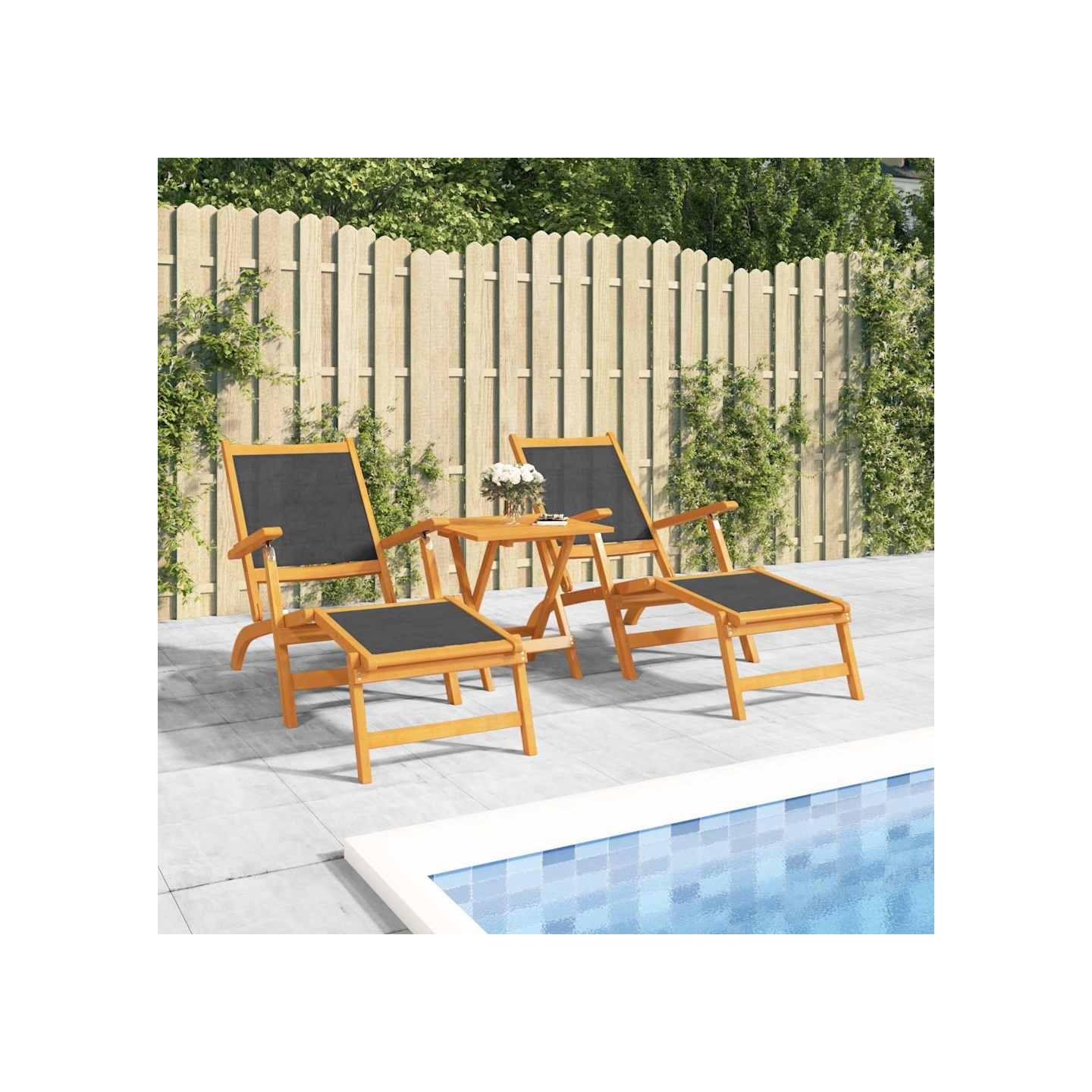 Chaises longues d'extérieur lot de 2 Acacia massif et textilène