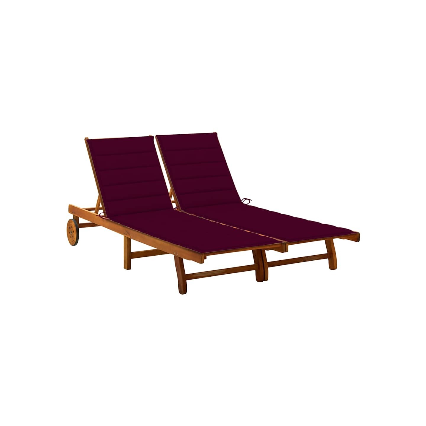 Chaise longue de jardin 2 places avec coussins Acacia solide