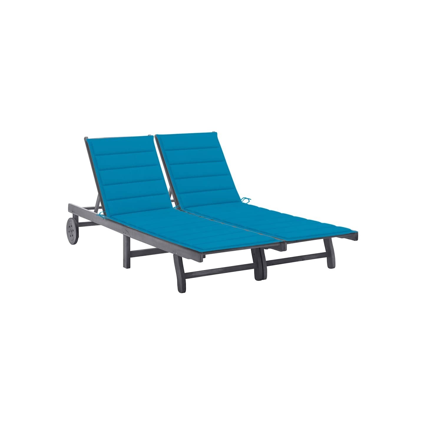 Chaise longue de jardin 2 places avec coussin Gris Acacia