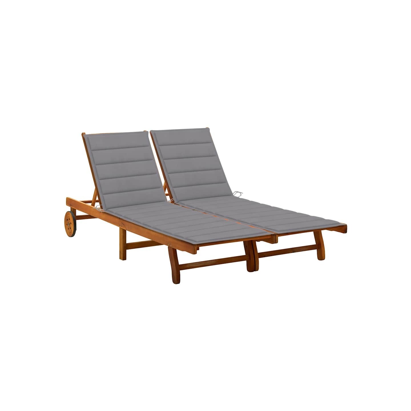 Chaise longue de jardin 2 places avec coussins Acacia solide