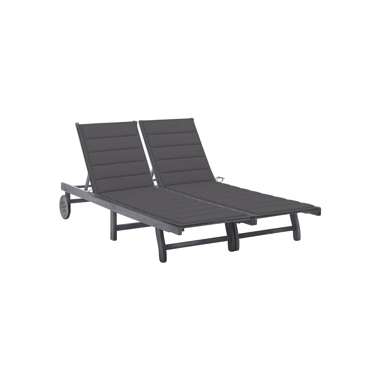 Chaise longue de jardin 2 places avec coussin Gris Acacia