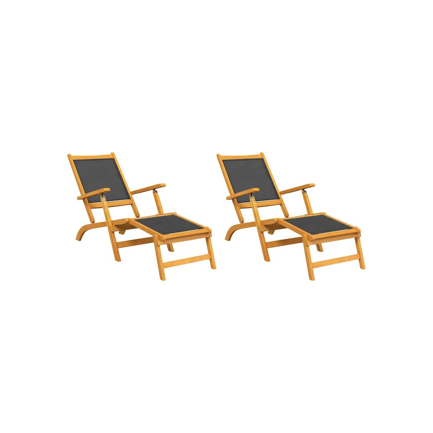 Chaises longues d'extérieur lot de 2 Acacia massif et textilène
