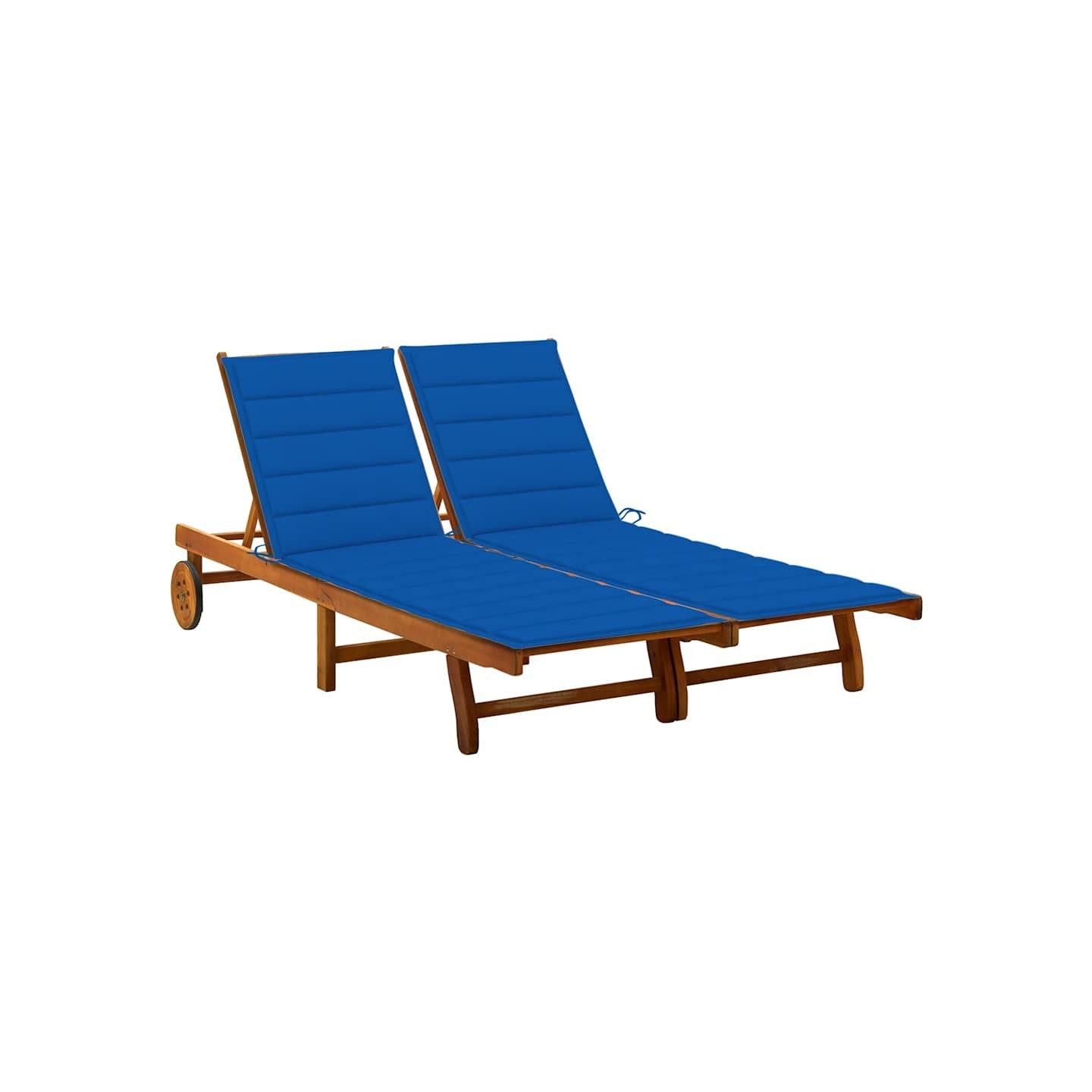 Chaise longue de jardin 2 places avec coussins Acacia solide