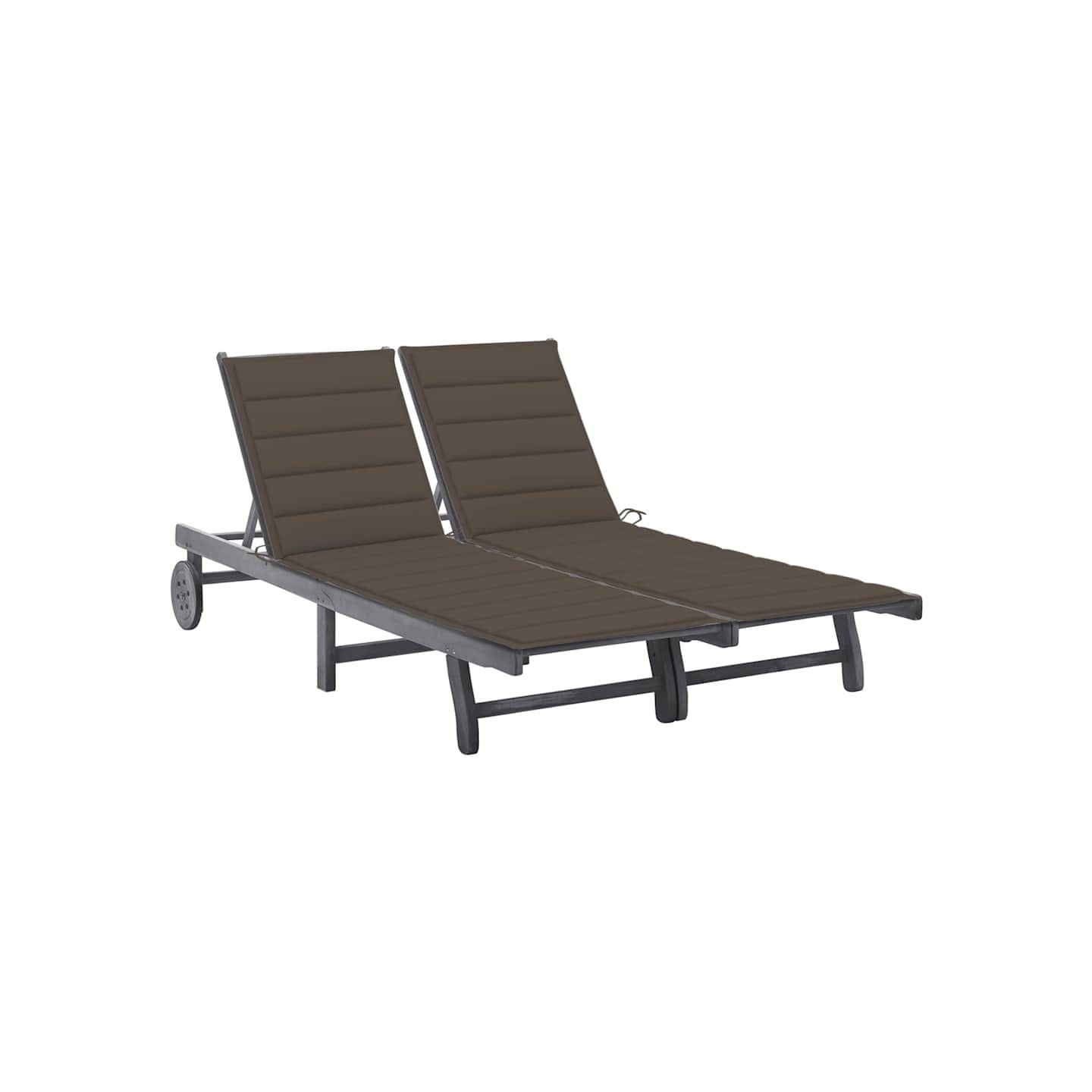 Chaise longue de jardin 2 places avec coussin Gris Acacia