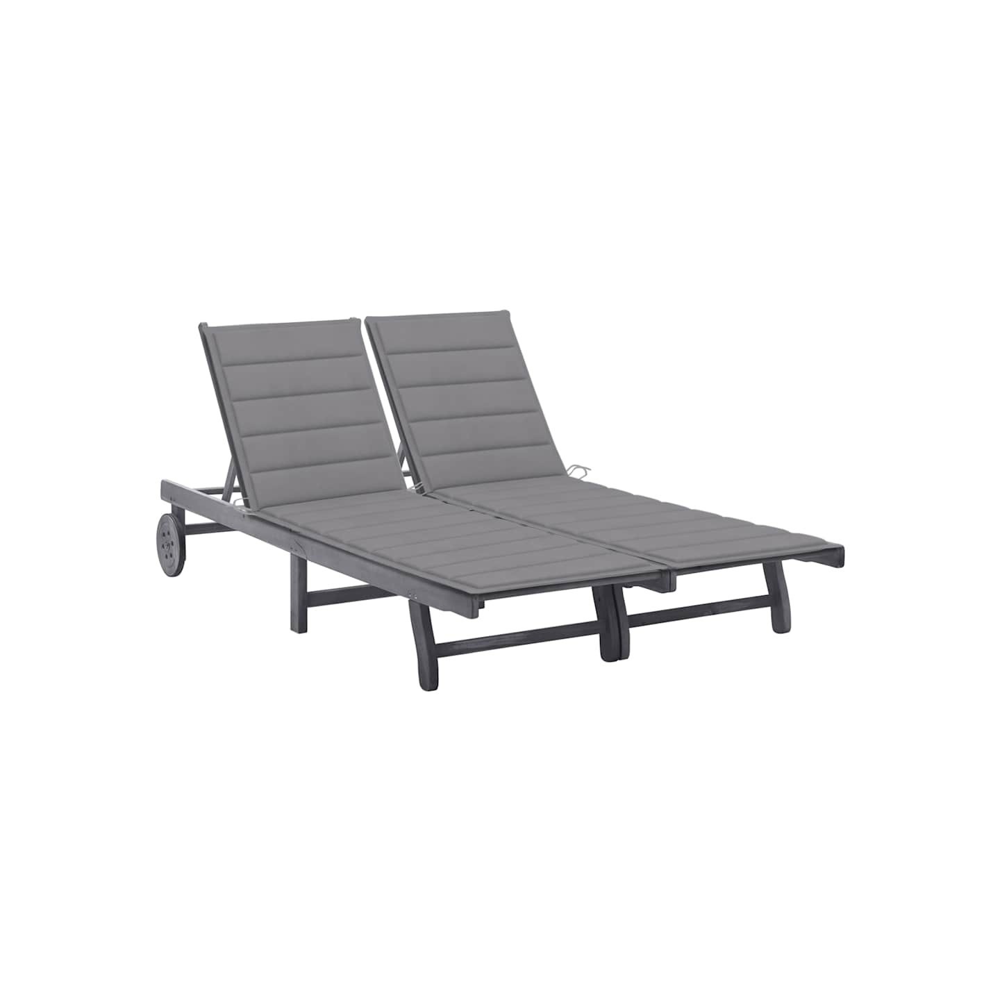 Chaise longue de jardin 2 places avec coussin Gris Acacia