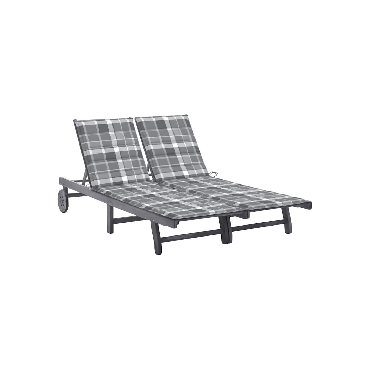 Chaise longue de jardin 2 places avec coussin Gris Acacia