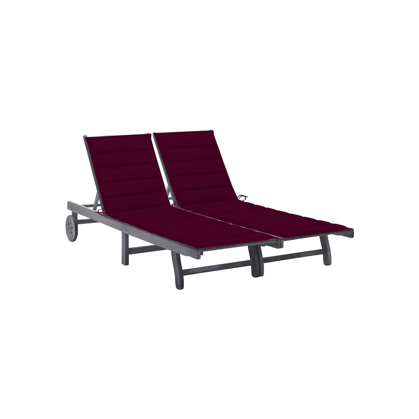 Chaise longue de jardin 2 places avec coussin Gris Acacia