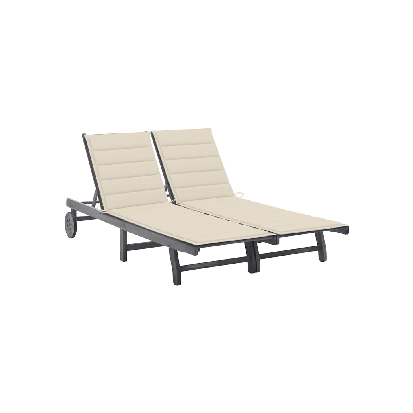 Chaise longue de jardin 2 places avec coussin Gris Acacia