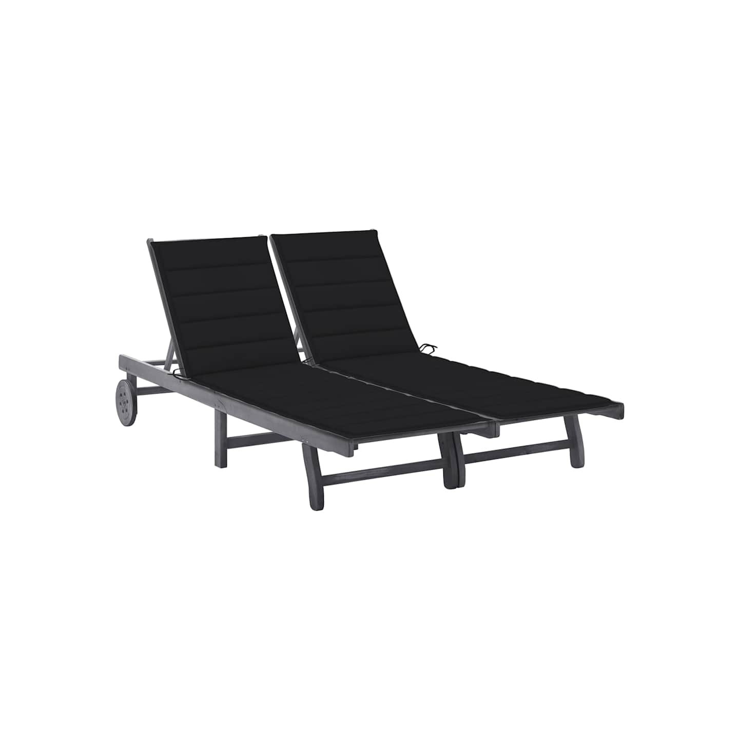Chaise longue de jardin 2 places avec coussin Gris Acacia