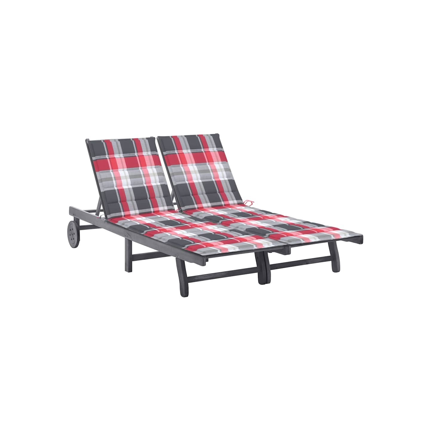 Chaise longue de jardin 2 places avec coussin Gris Acacia