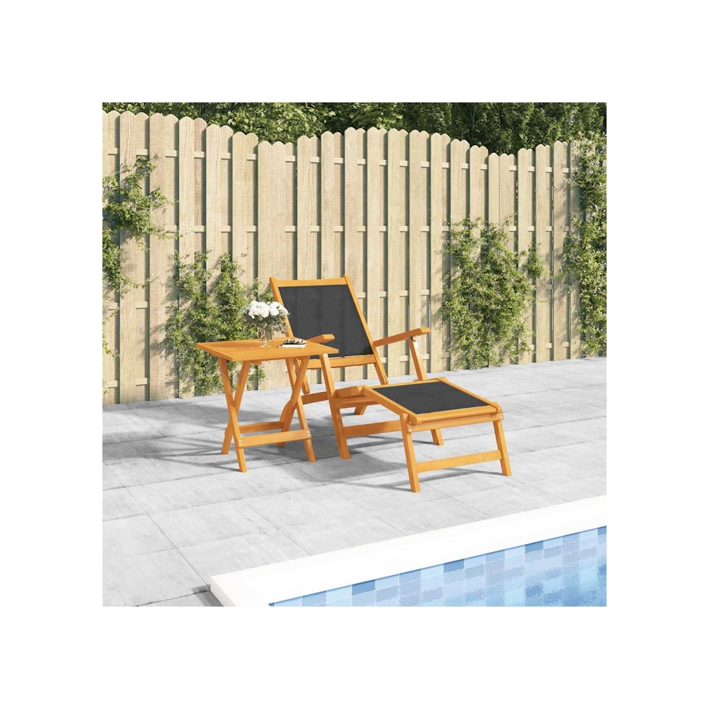 Chaise longue d'extérieur avec table Acacia massif et textilène