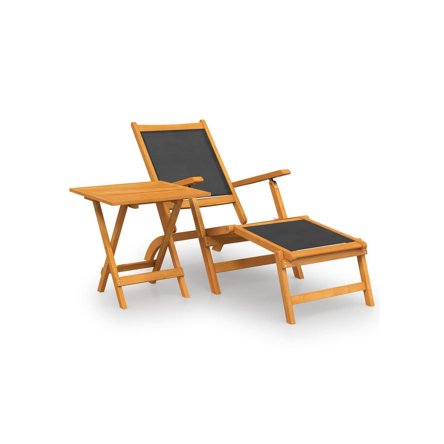 Chaise longue d'extérieur avec table Acacia massif et textilène
