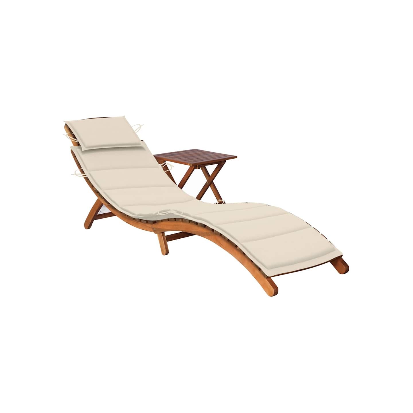 Chaise longue de jardin avec table et coussin Bois d'acacia