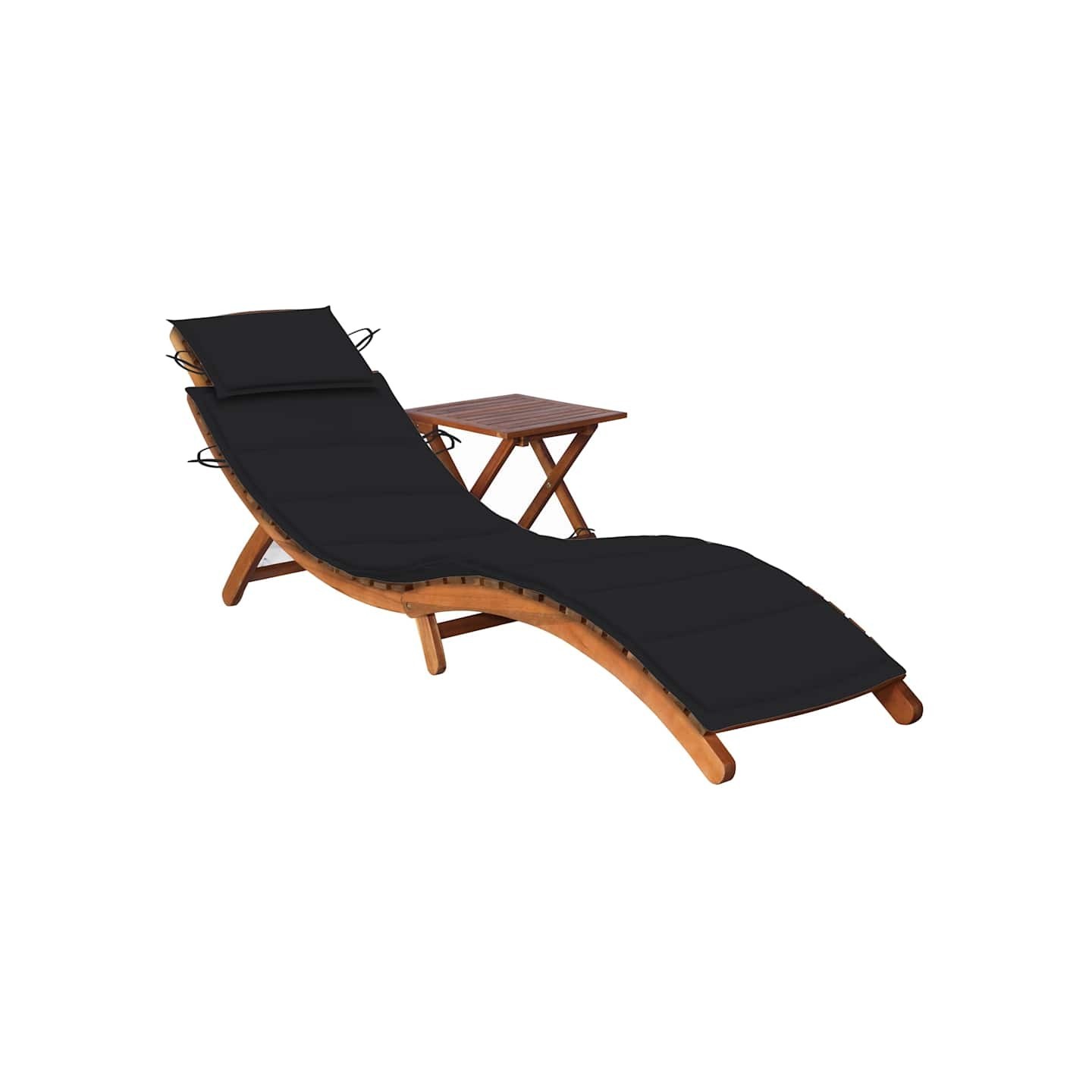 Chaise longue de jardin avec table et coussin Bois d'acacia