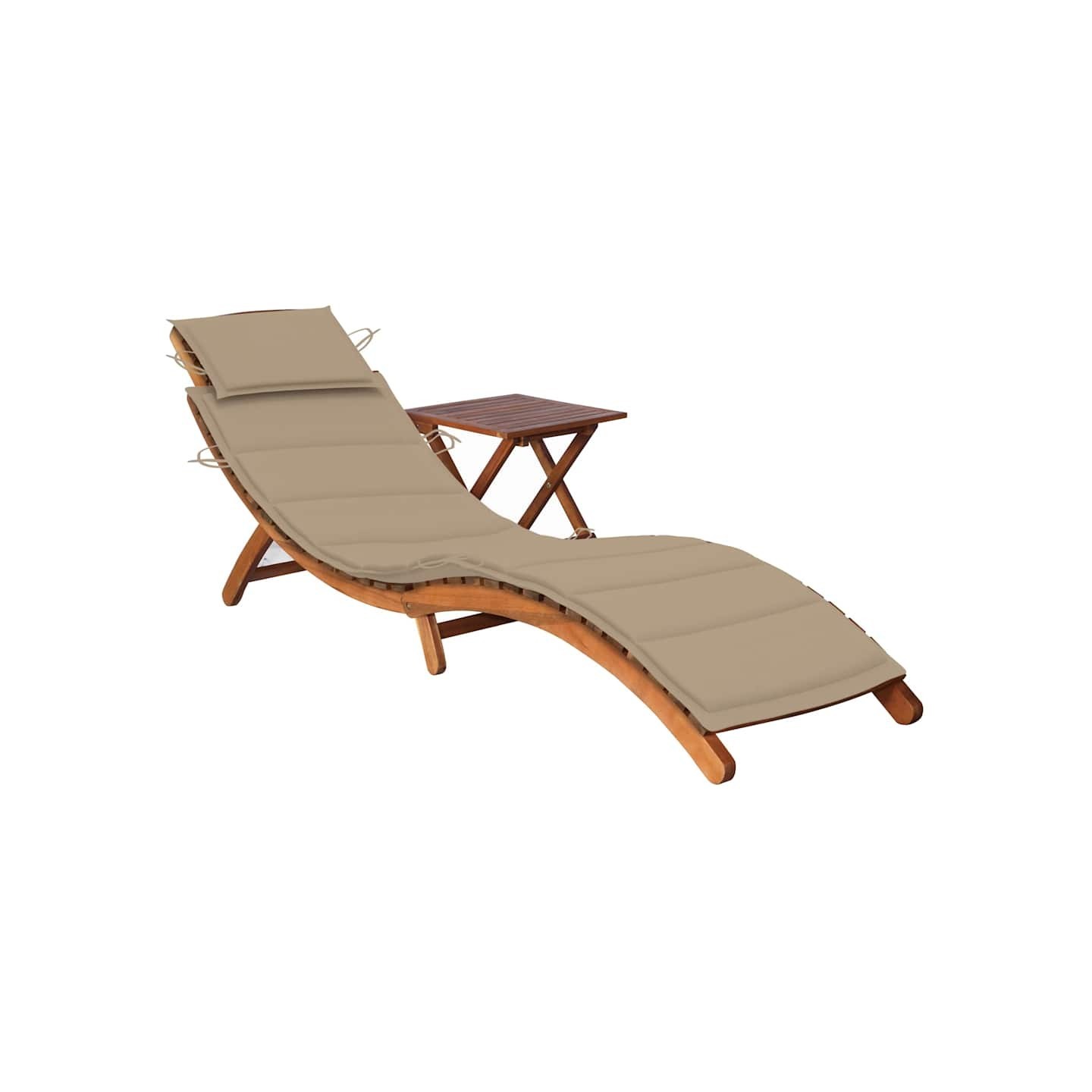 Chaise longue de jardin avec table et coussin Bois d'acacia