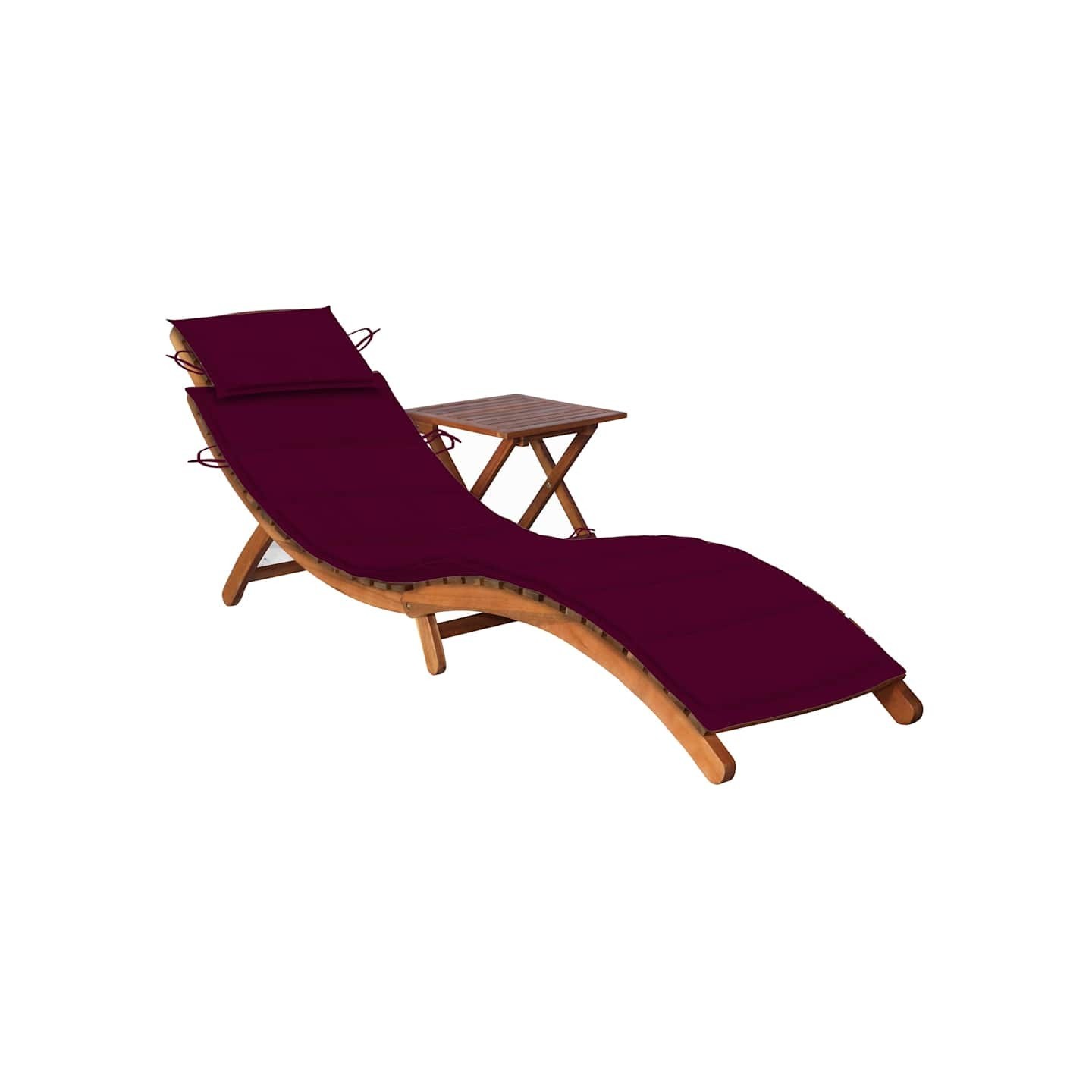 Chaise longue de jardin avec table et coussin Bois d'acacia