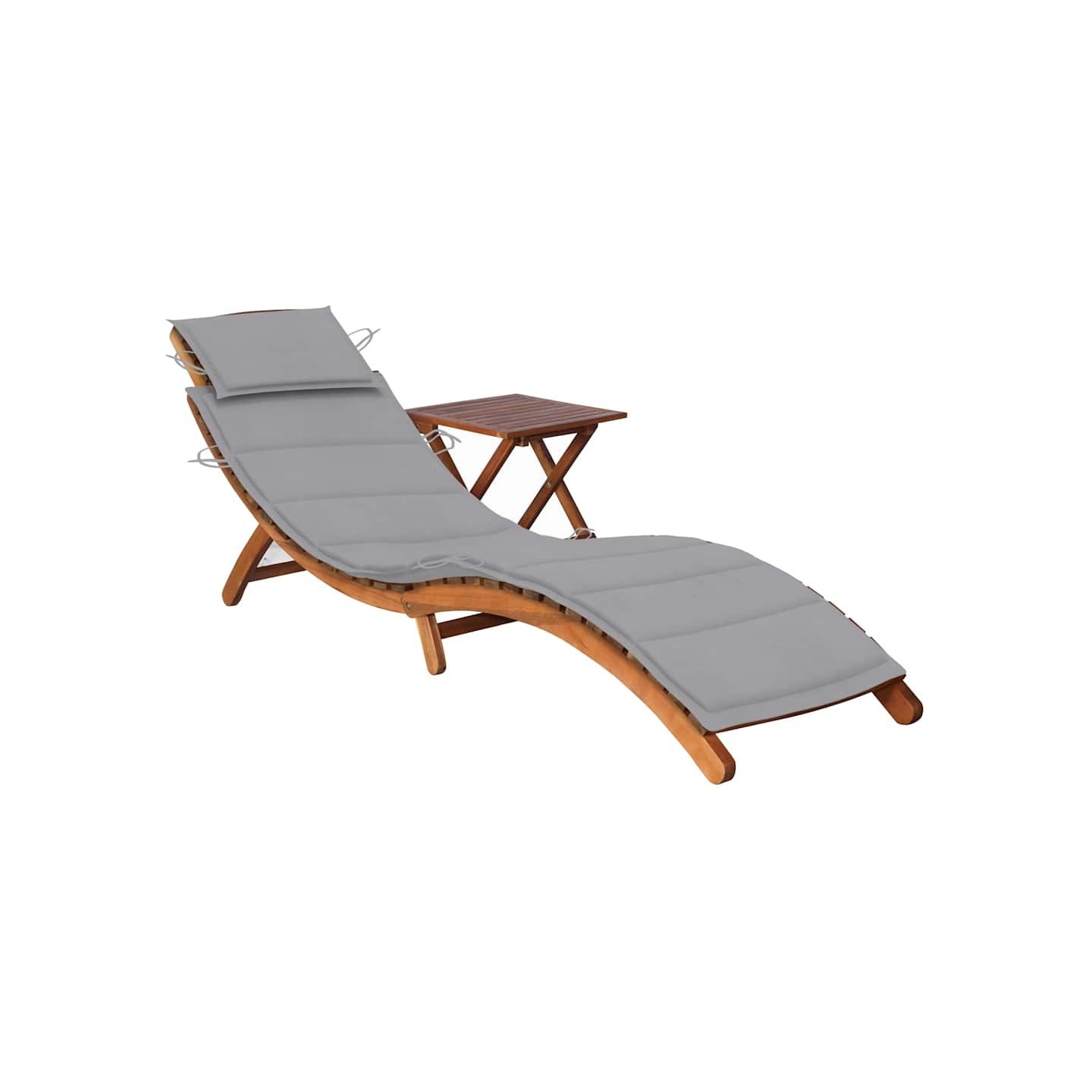 Chaise longue de jardin avec table et coussin Bois d'acacia