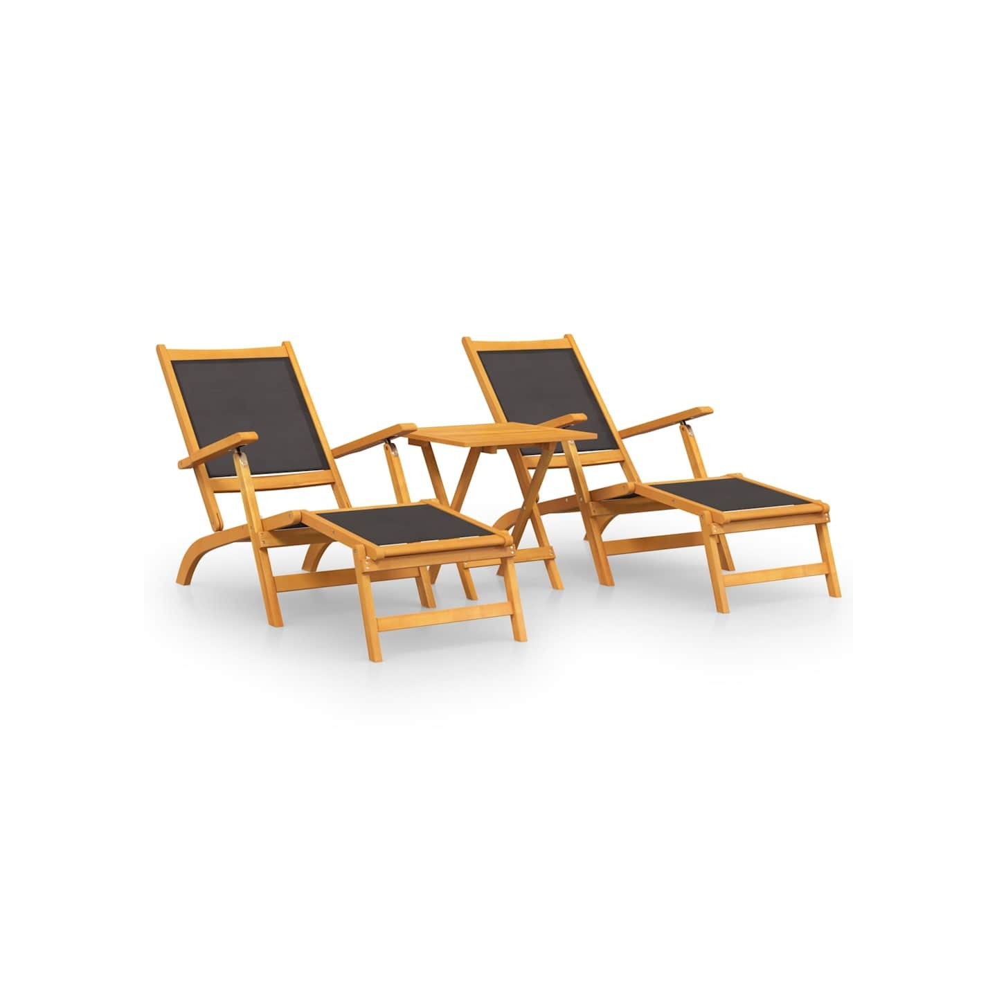 Chaises longues d'extérieur et table Acacia massif et textilène