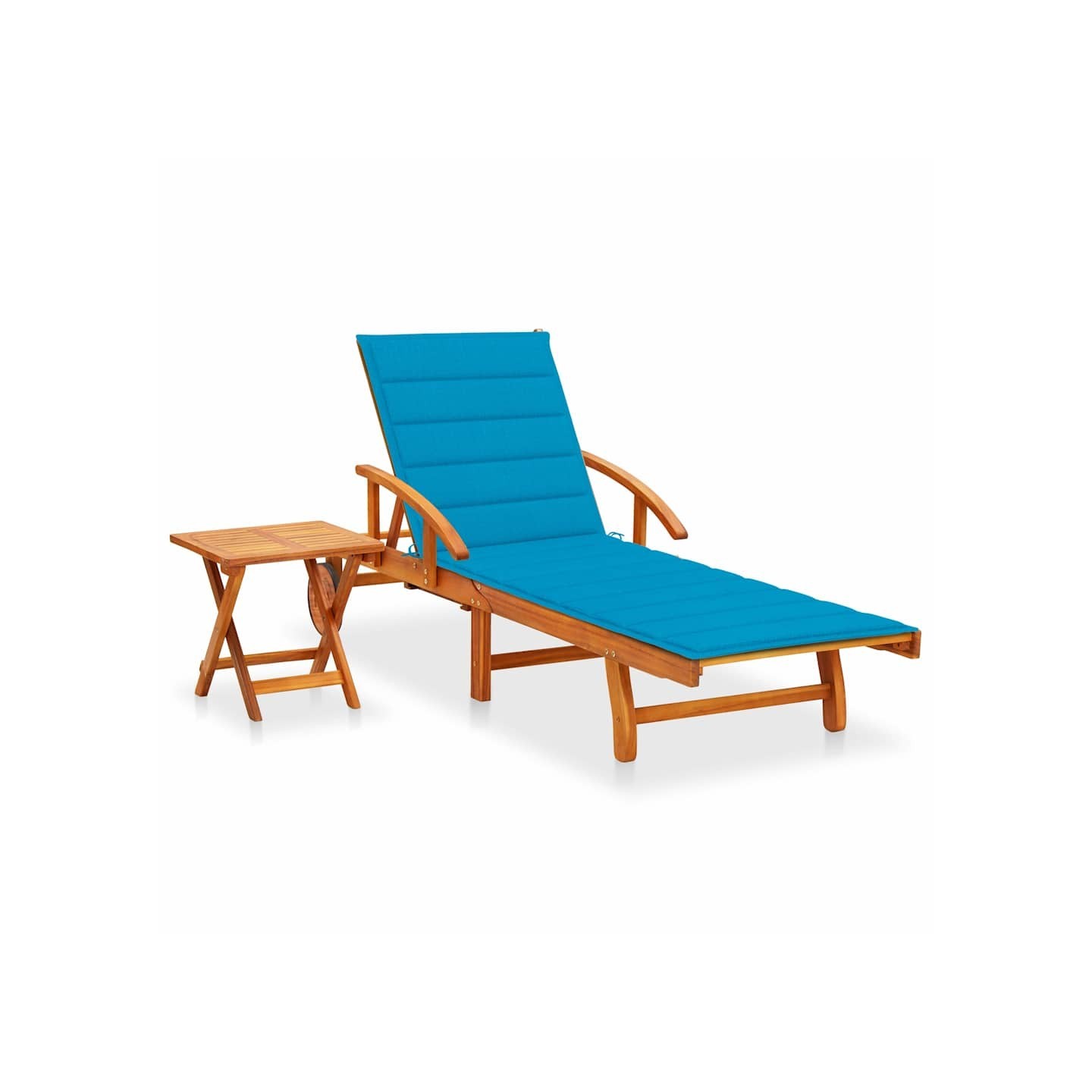 Chaise longue de jardin avec table et coussin Bois d'acacia