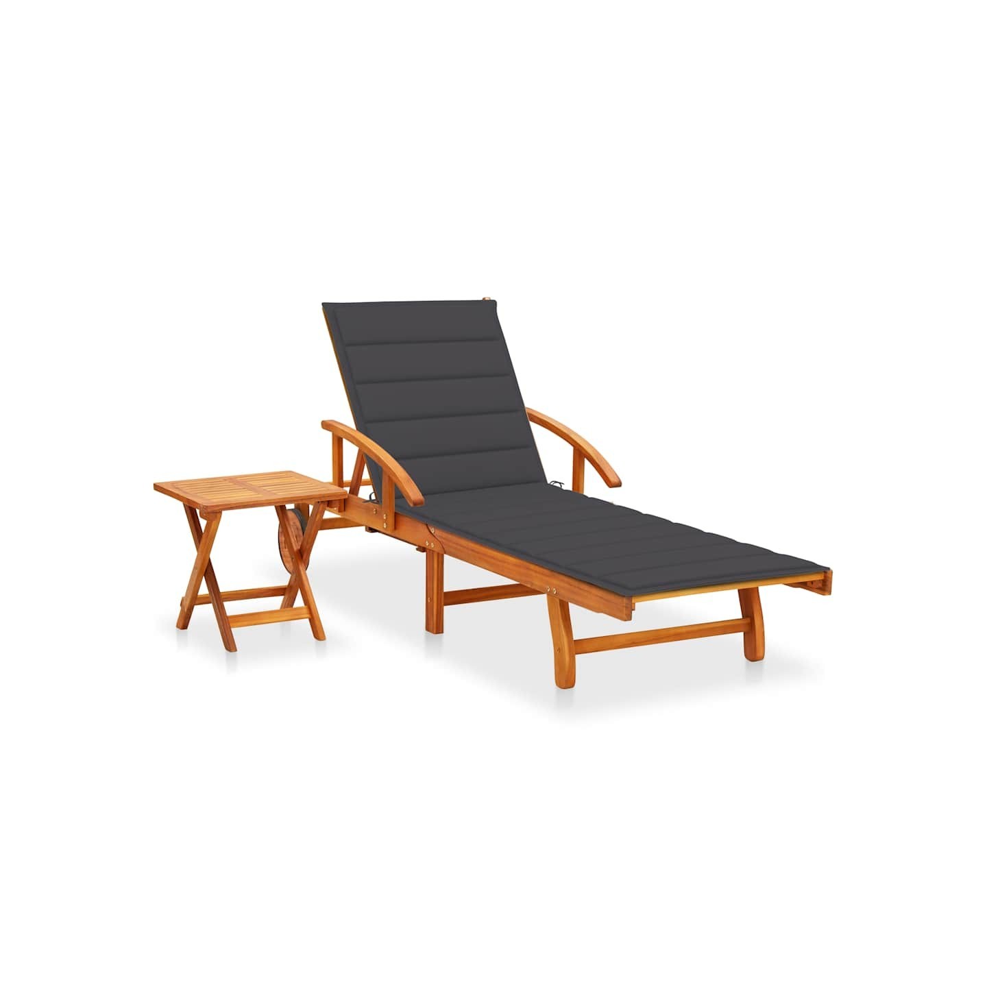 Chaise longue de jardin avec table et coussin Bois d'acacia