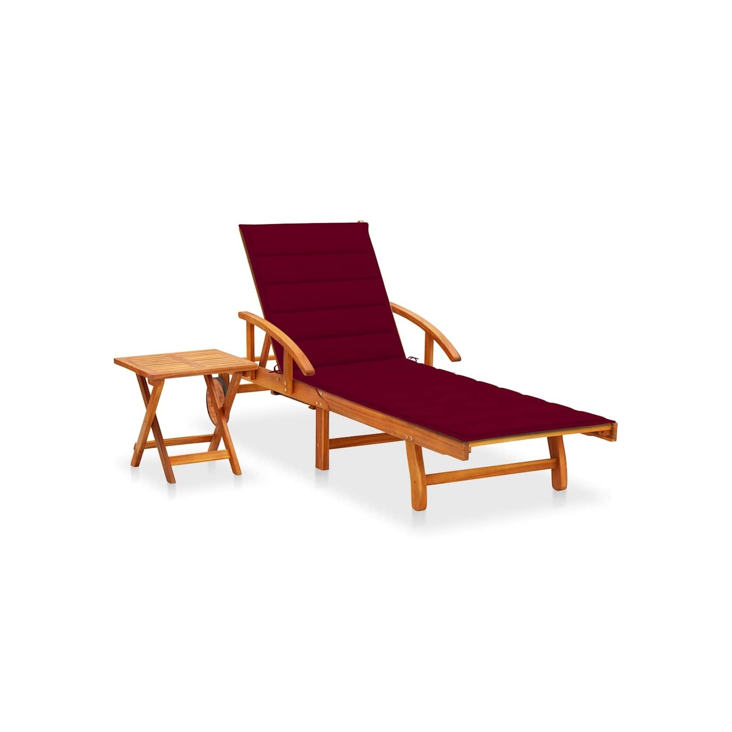 Chaise longue de jardin avec table et coussin Bois d'acacia