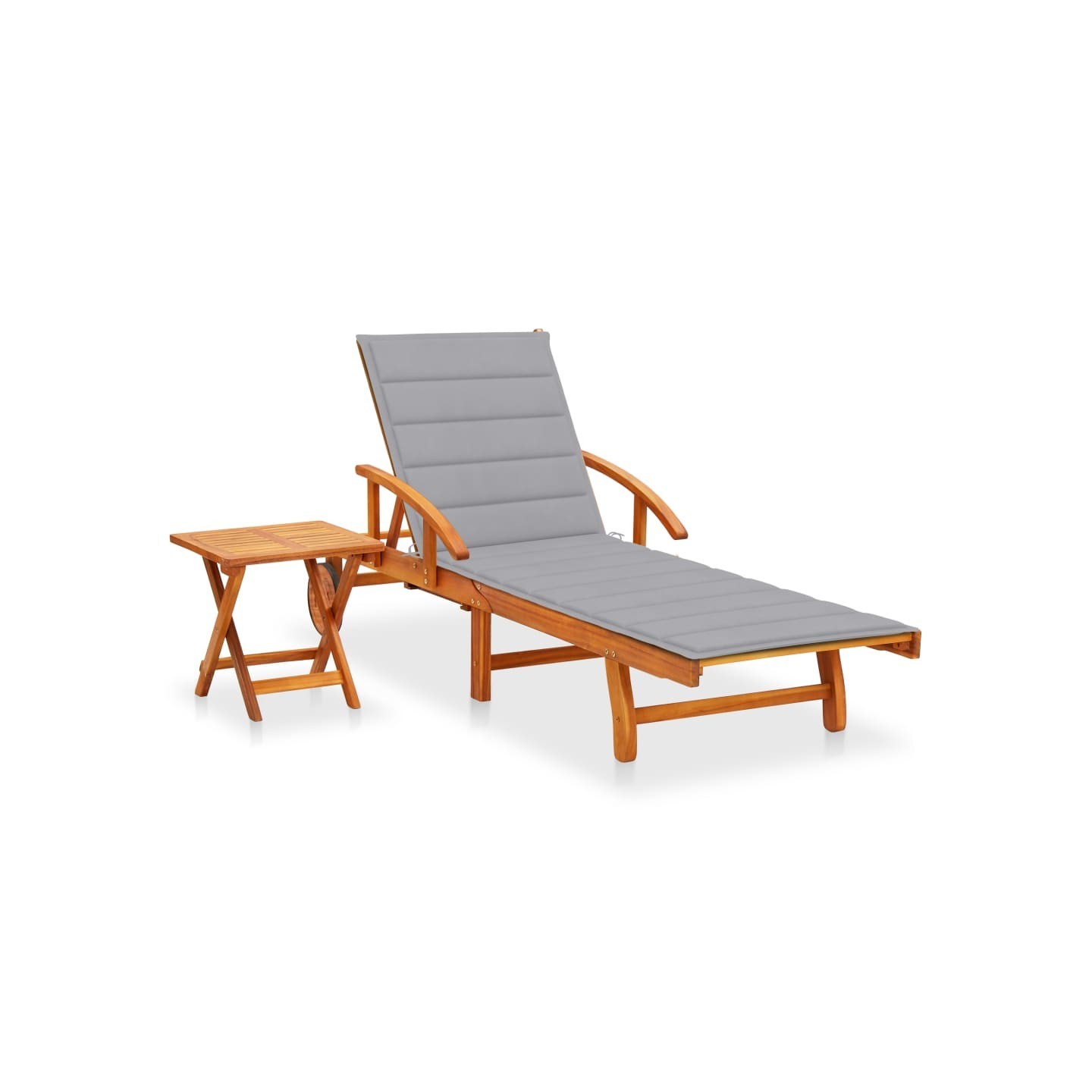Chaise longue de jardin avec table et coussin Bois d'acacia