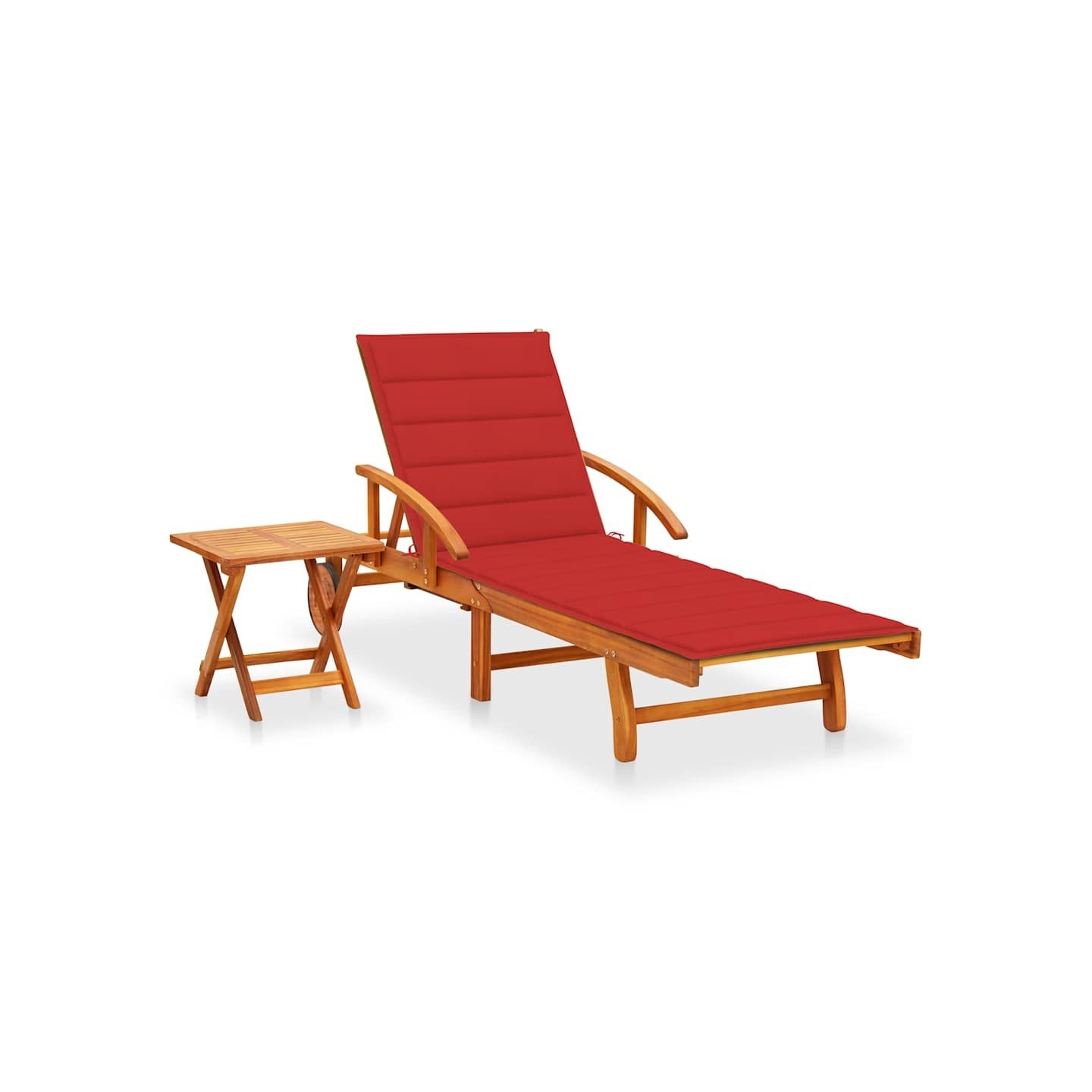 Chaise longue de jardin avec table et coussin Bois d'acacia