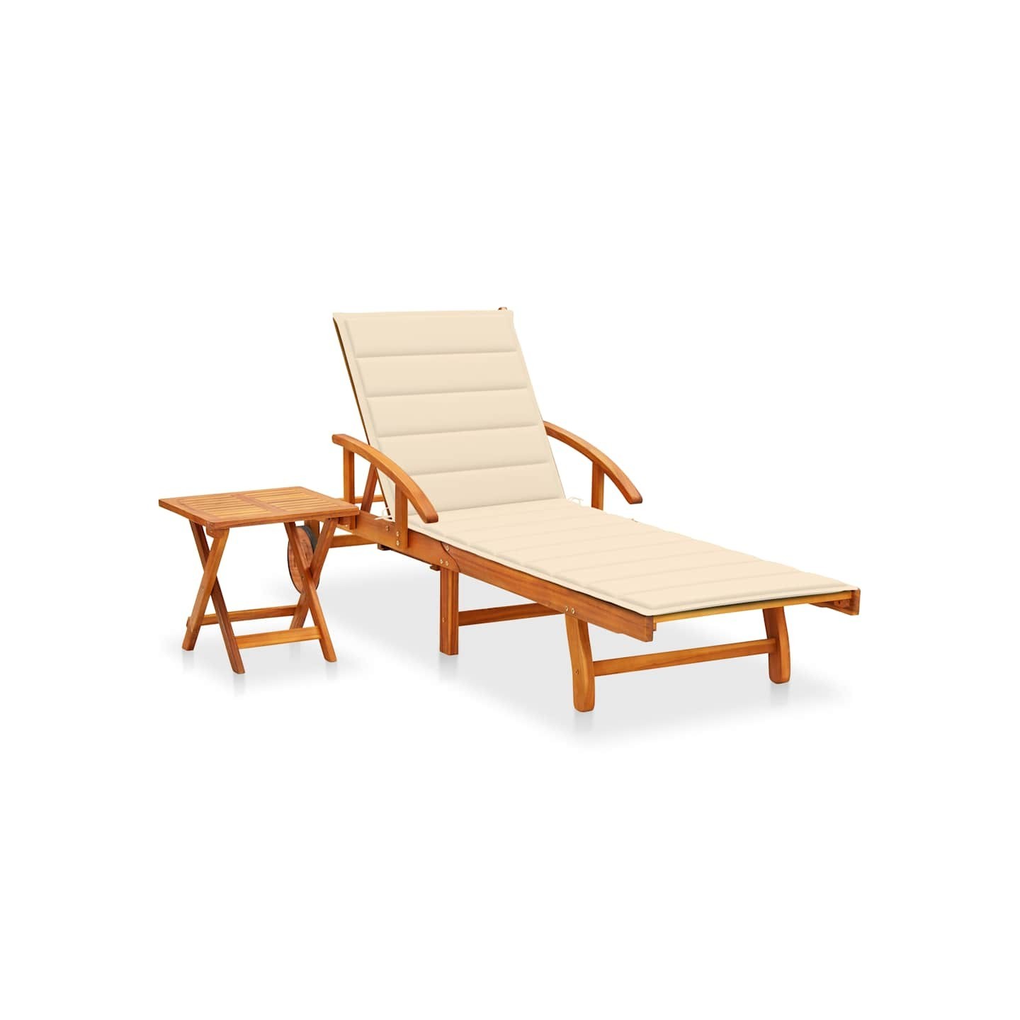 Chaise longue de jardin avec table et coussin Bois d'acacia