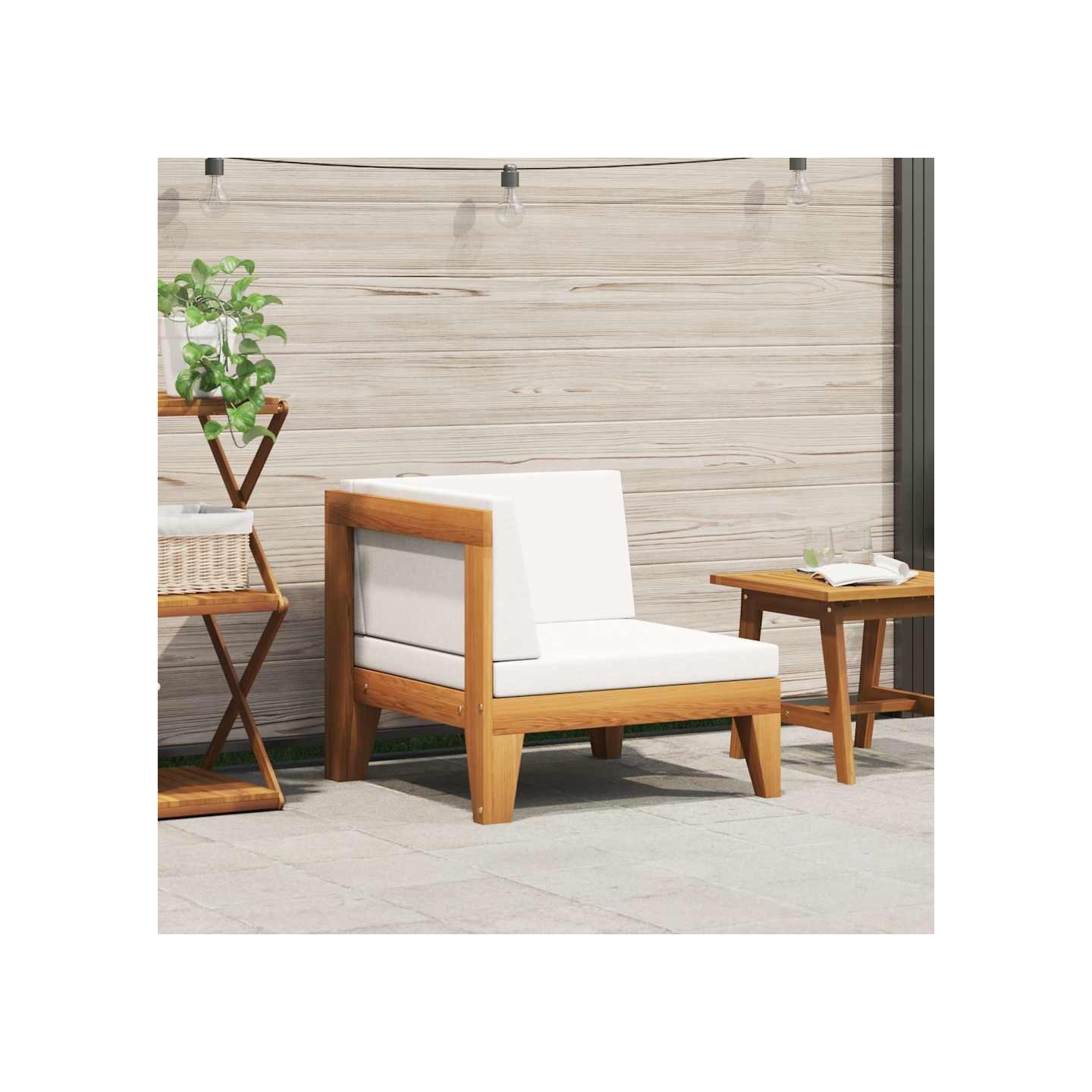 Canapé d'angle sectionnel et coussins blanc crème Bois d'acacia