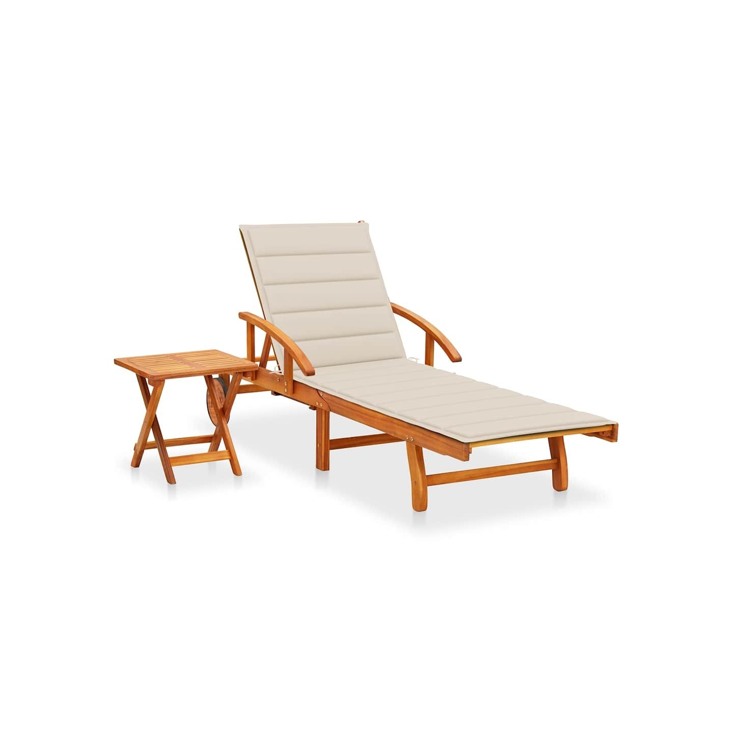 Chaise longue de jardin avec table et coussin Bois d'acacia