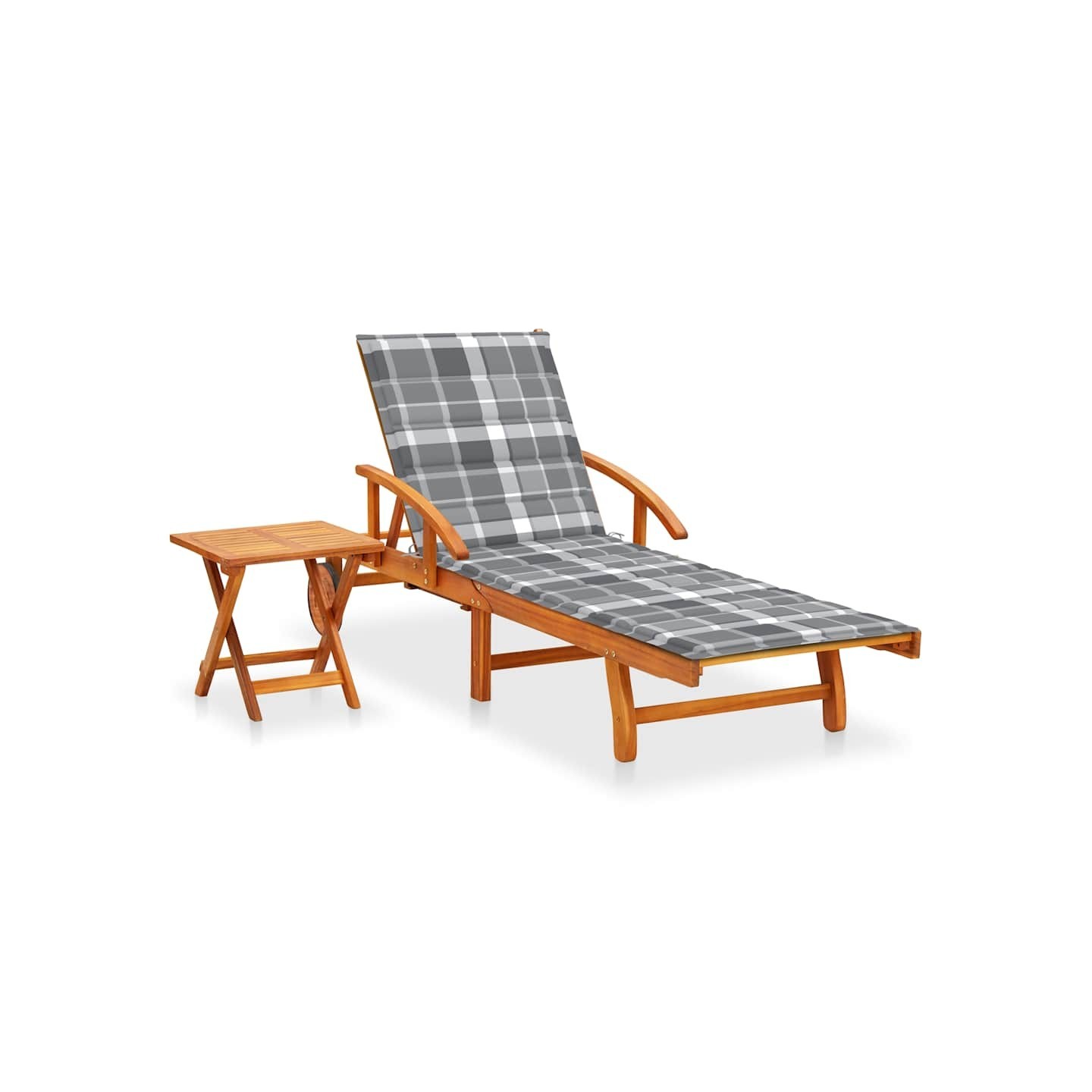 Chaise longue de jardin avec table et coussin Bois d'acacia