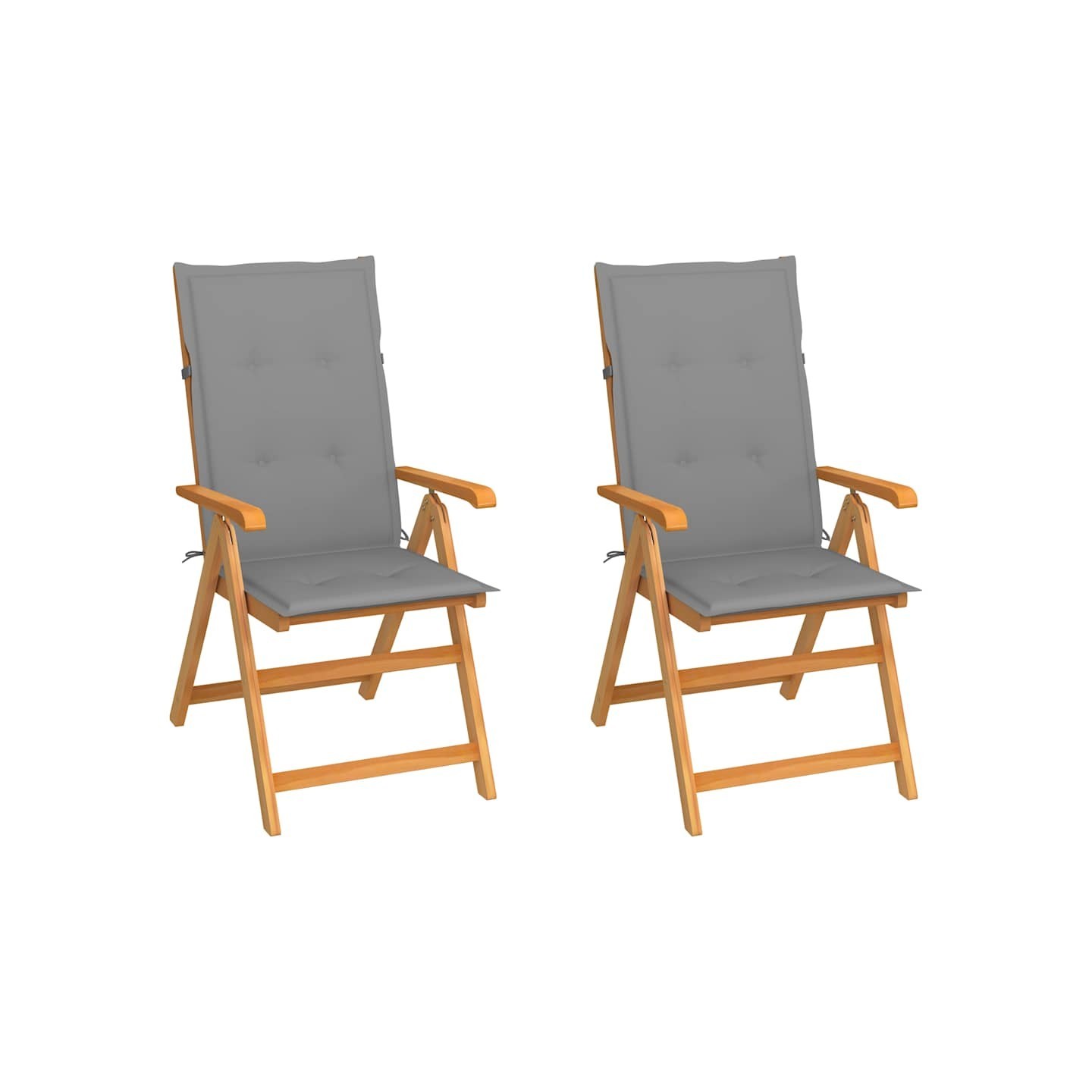 Chaises pliantes (lot de 2) avec coussins gris, en teck massif