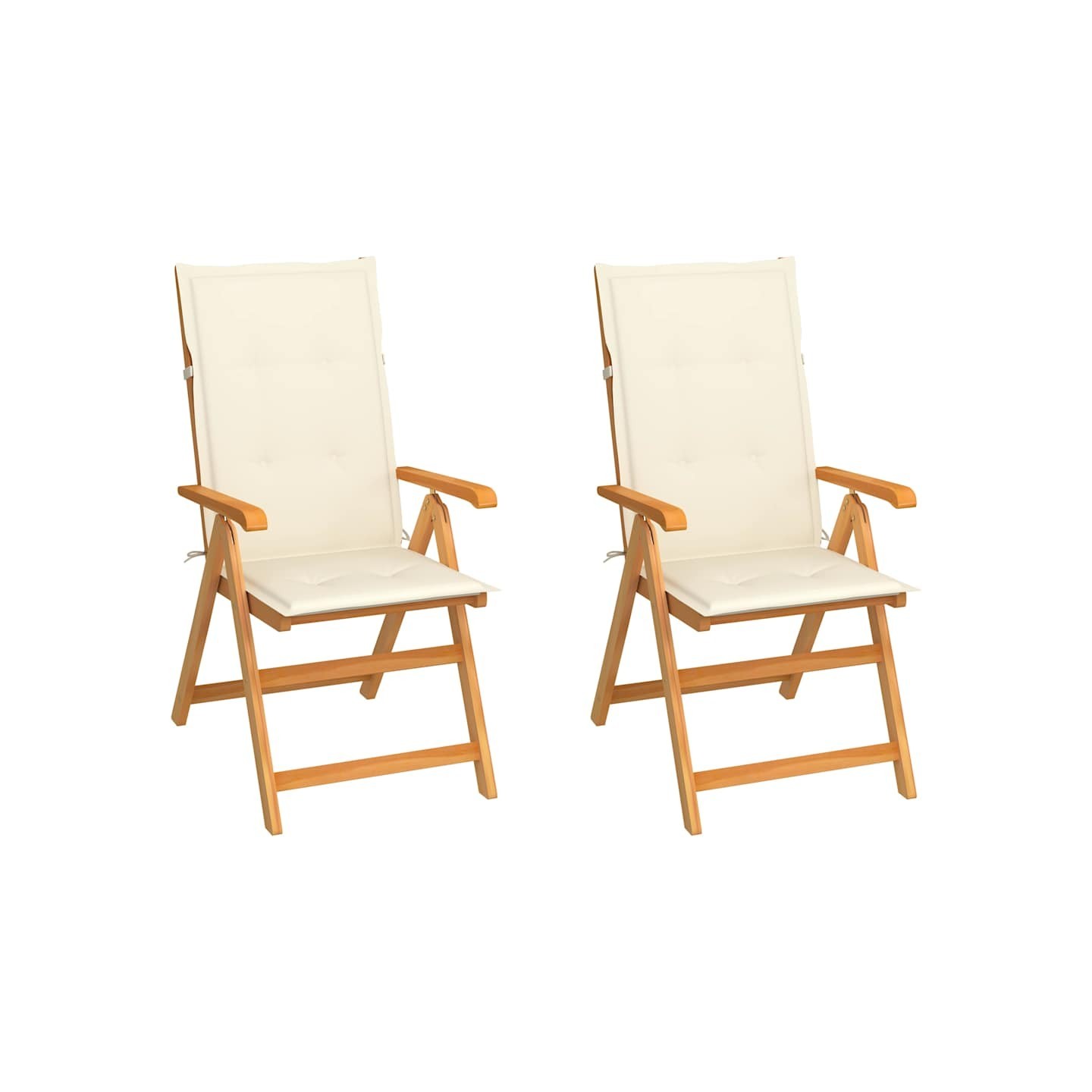 Chaises pliantes (lot de 2) avec coussins crème, en bois de teck massif