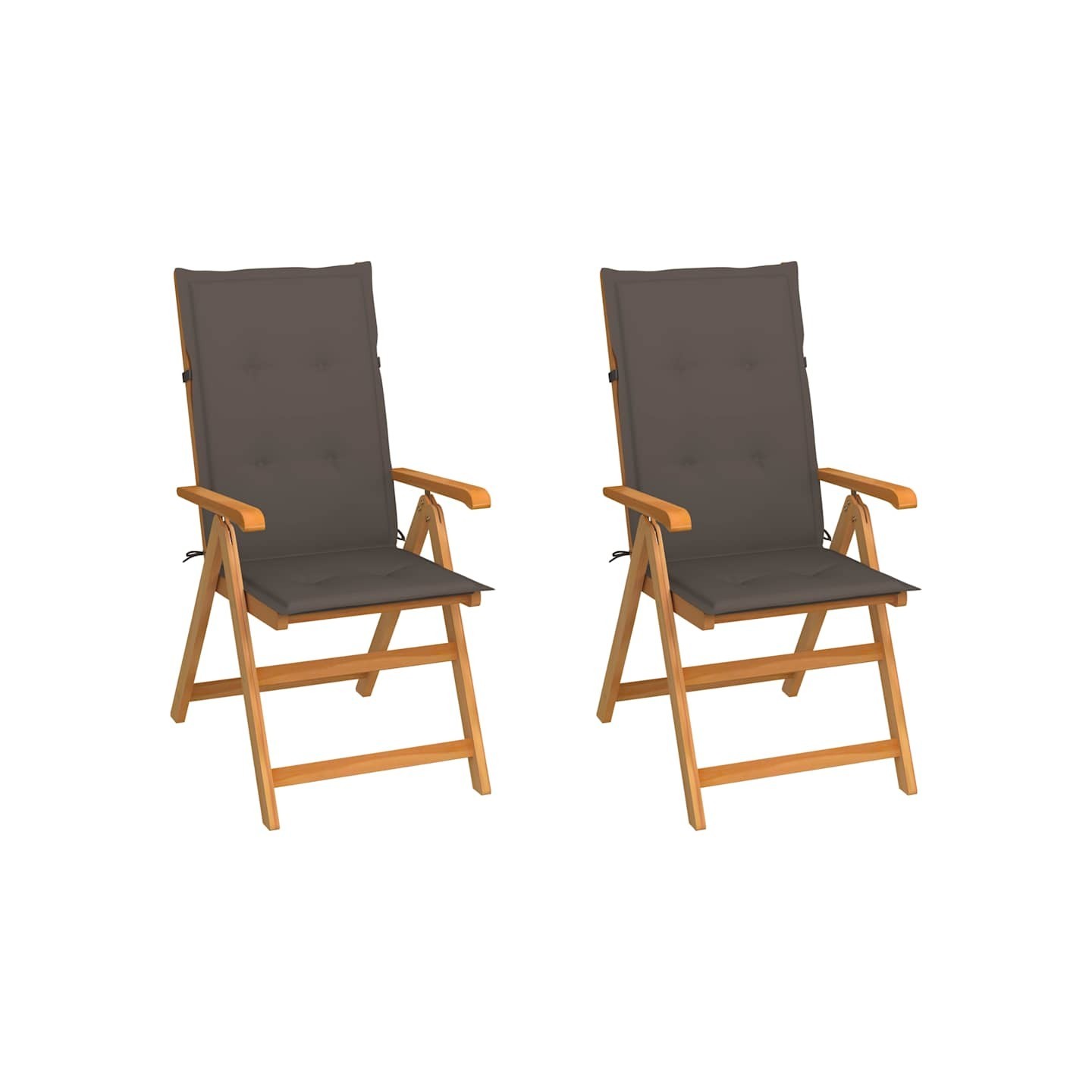 Chaises pliantes (lot de 2) avec coussins taupe, en bois de teck massif